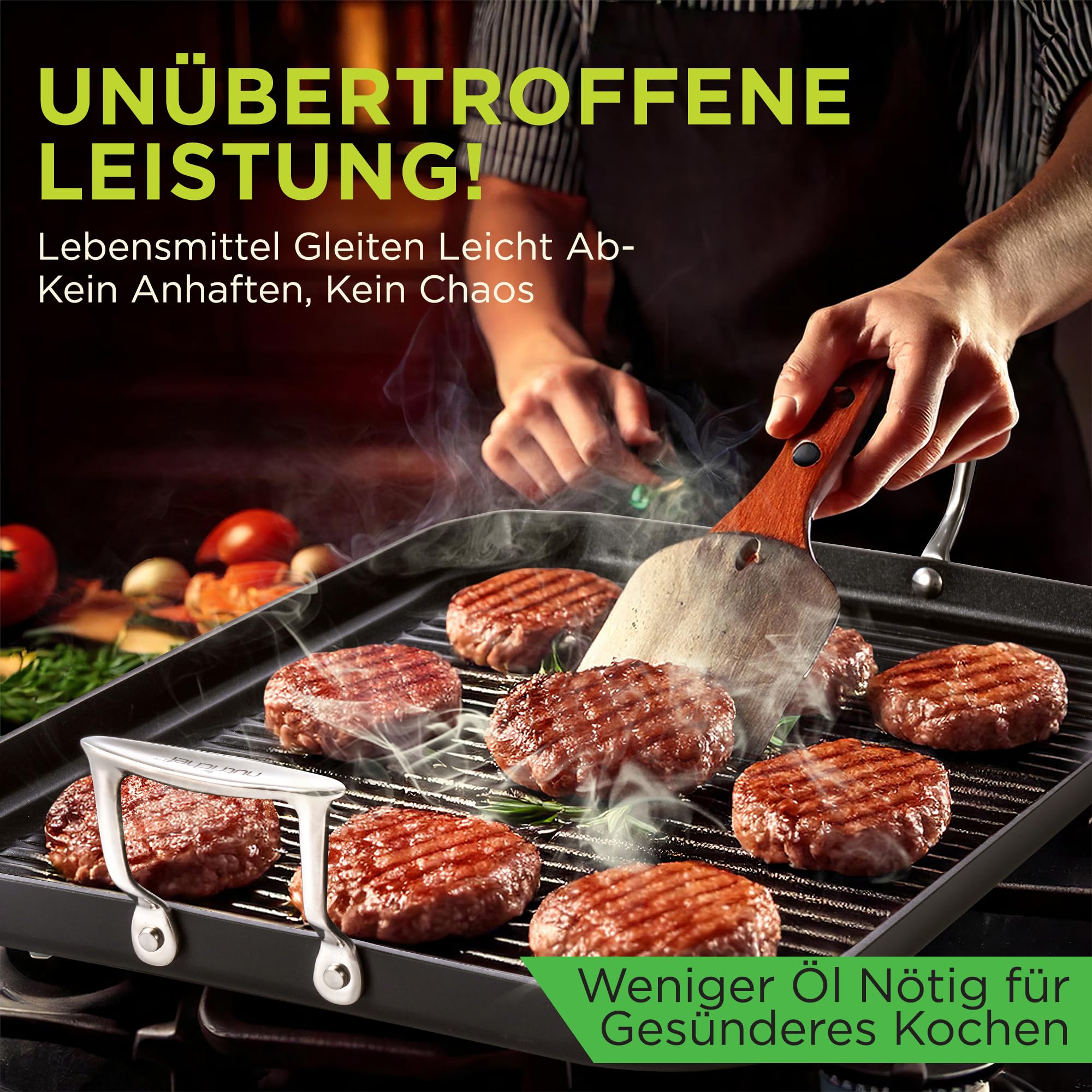 Nutrichef Grillpfanne 56×32 cm XXL Grillplatte mit Rillen – Antihaft Steakpfanne für Gasgrill, Herd & BBQ – Große Plancha Aluminium, Noir | Wird am besten von Hand gereinigt und mit Utensilien aus Kunststoff, Holz oder Silikon geschont.