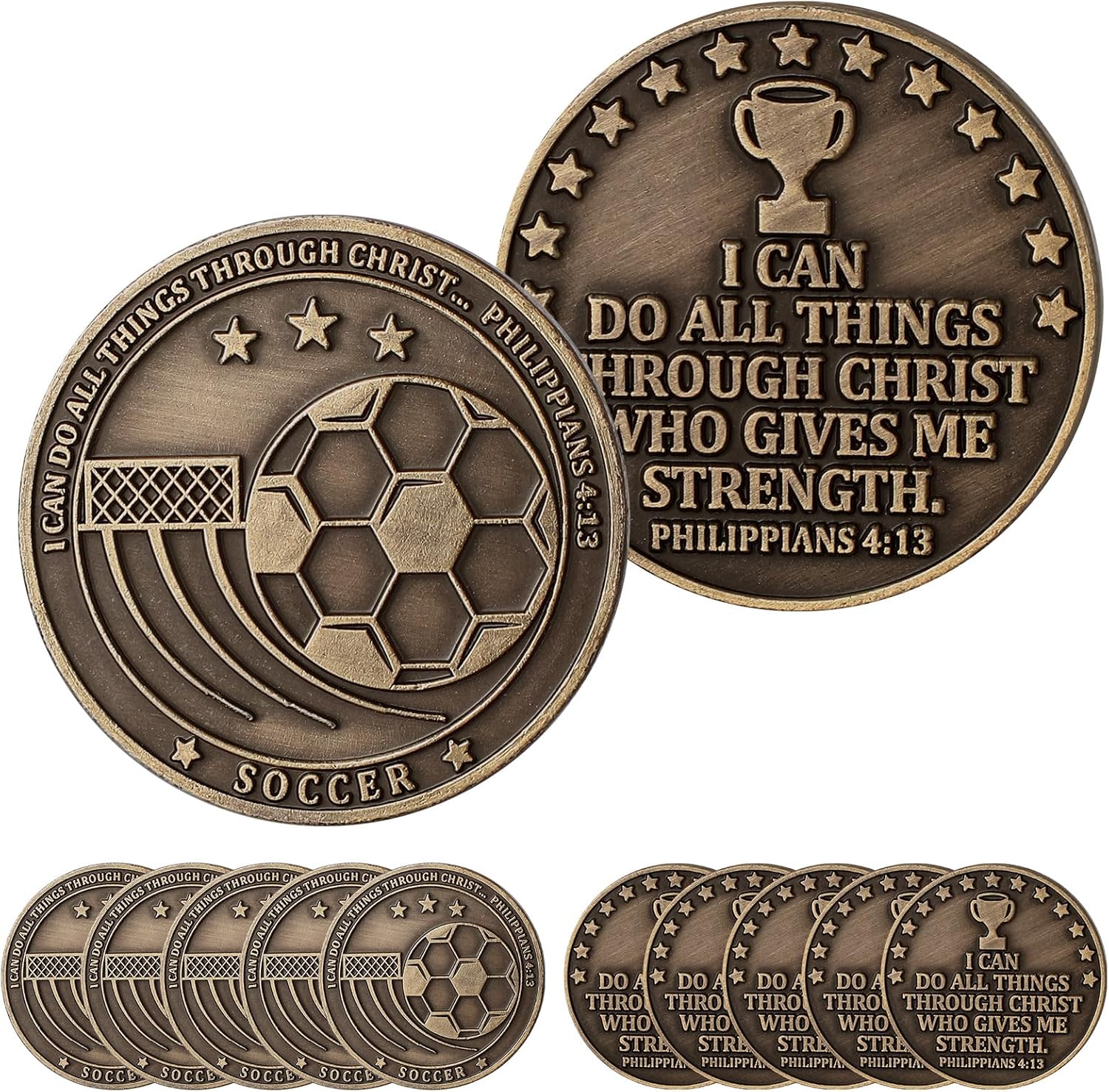 12pcs Christian Sport Coin for Young Athlete I Can Do All Things Through Christ Who Gives Me Strength Bulk Gift for Player Challenge Team Gold Coin Philippians 4:13 (Baseball)