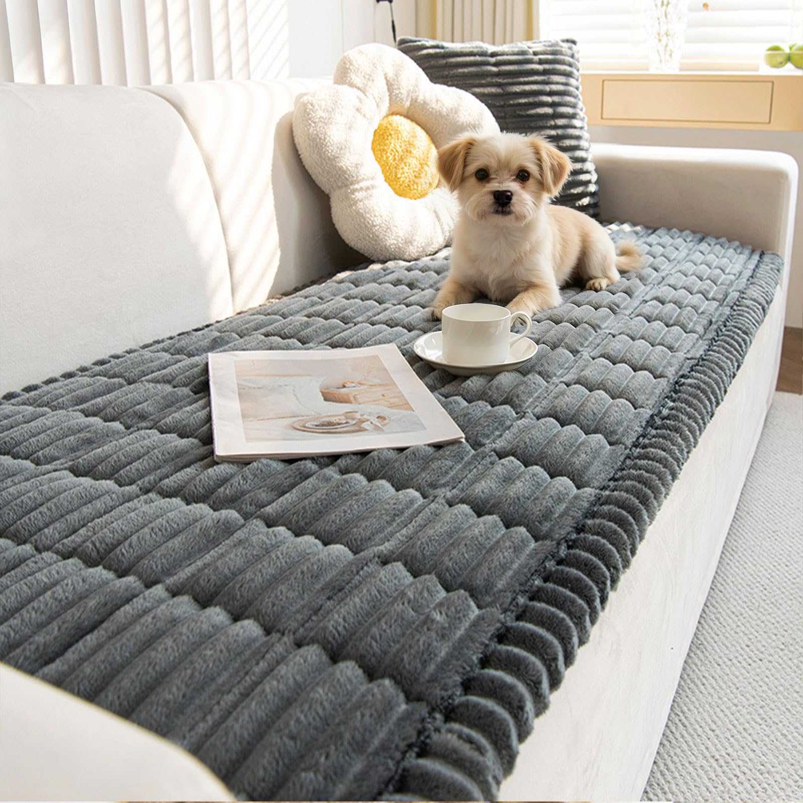 Joyseedi New Thick Sofa Covers Washable,Soft Corduroy Sofa Cover 2 3 4 Seater Pet Couch Cover Non-Slip Sofa Slipcovers, Sofa Cushion Covers Furniture Protector for Living Room (Dark gray, 70 * 150cm)