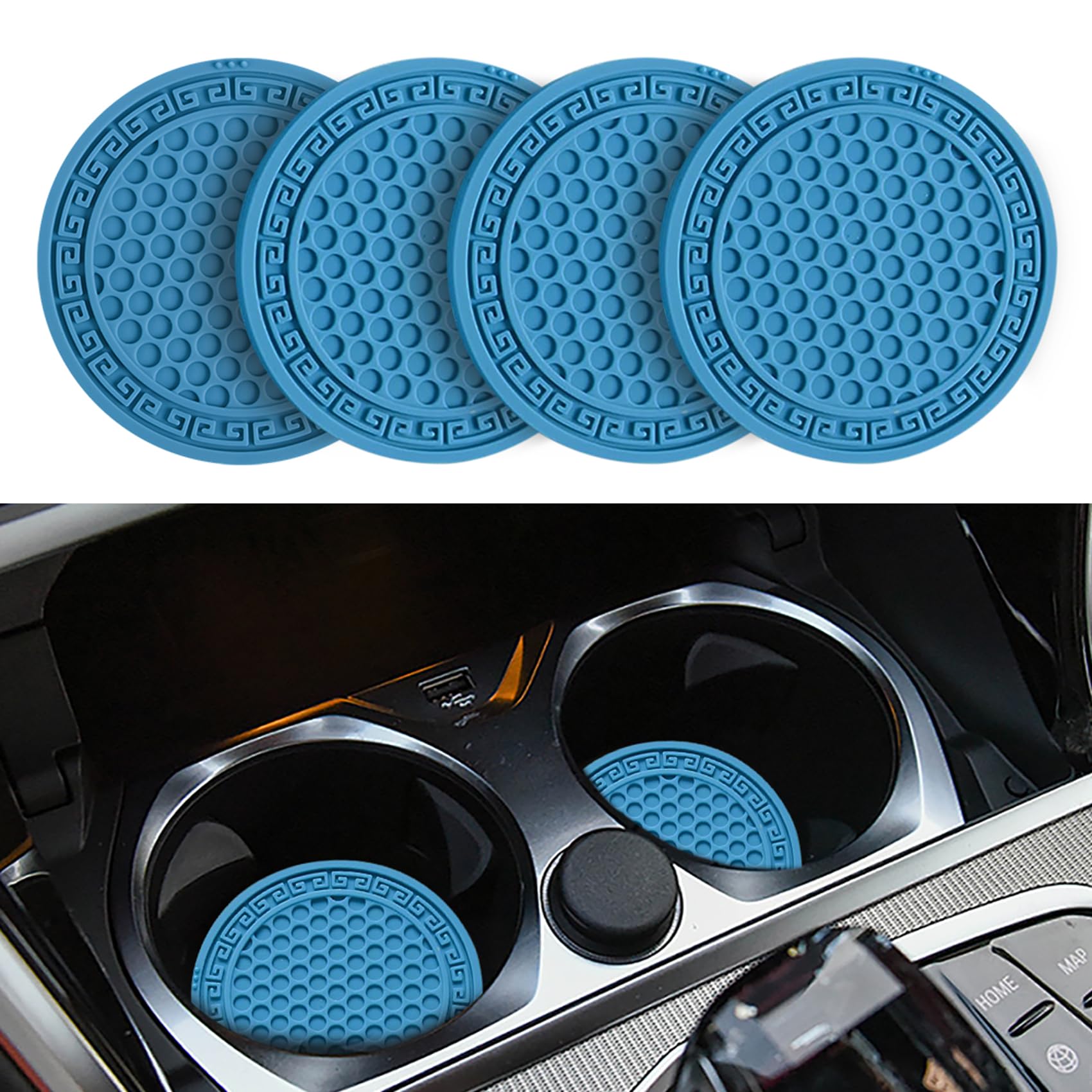 4PCS Car Cup Coaster Universal Auto Non-Slip Cup Holder Flexible Silicone Car Cup Pad Durable Grid Car Cup