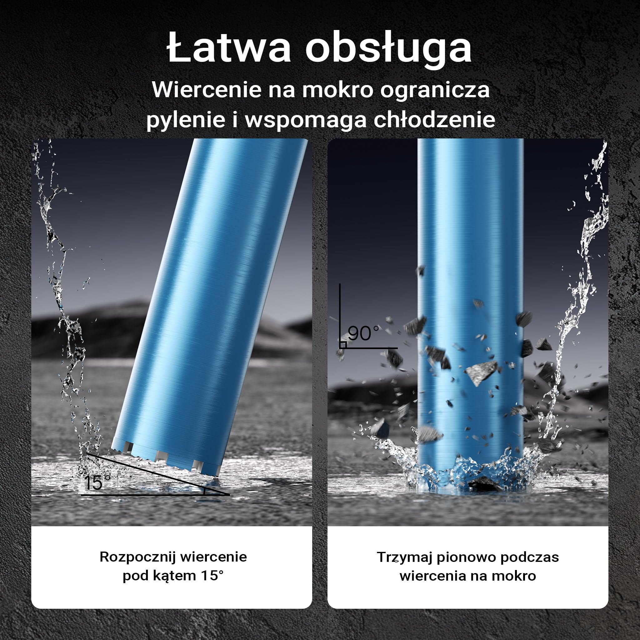 Wiltec Wiertło diamentowe koronowe typu Shark Ø 102 mm o długości 450 mm, 1¼ UNC, do wiercenia w betonie, kafelkach, kamienia i granitu