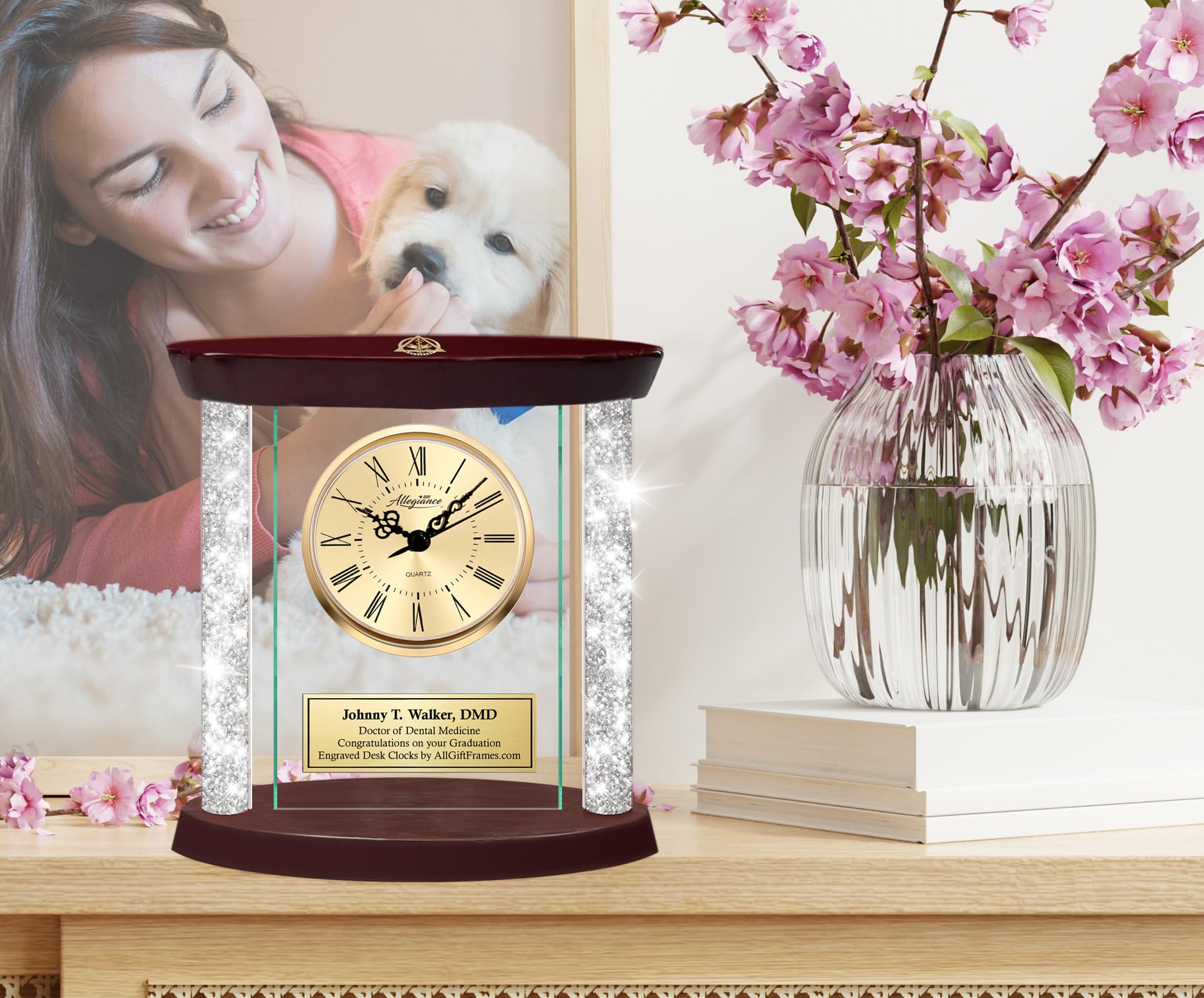 AllGiftFrames Personalized Diamond Column Sculpture Gold 3D Dentistry Logo Dental School Graduation Gift Dentist Award Wood Structure Congratulation Retirement DDS Coworker DMD Student