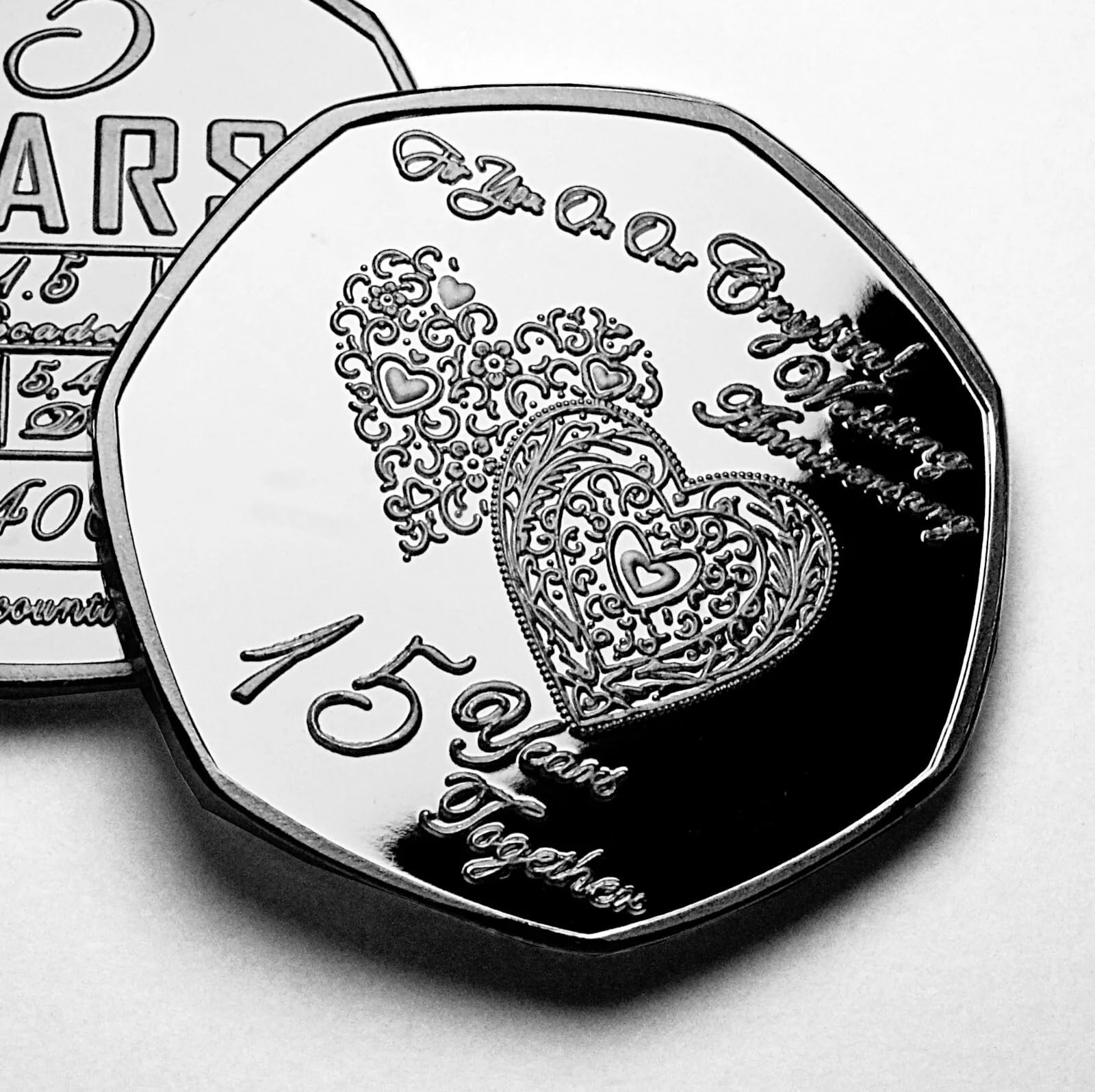The Commemorative Coin Company ON OUR 15th CRYSTAL WEDDING ANNIVERSARY Silver Commemorative. Gift/Present Partner/Husband/Wife/Couple. 15 Years of Marriage Fifteen.