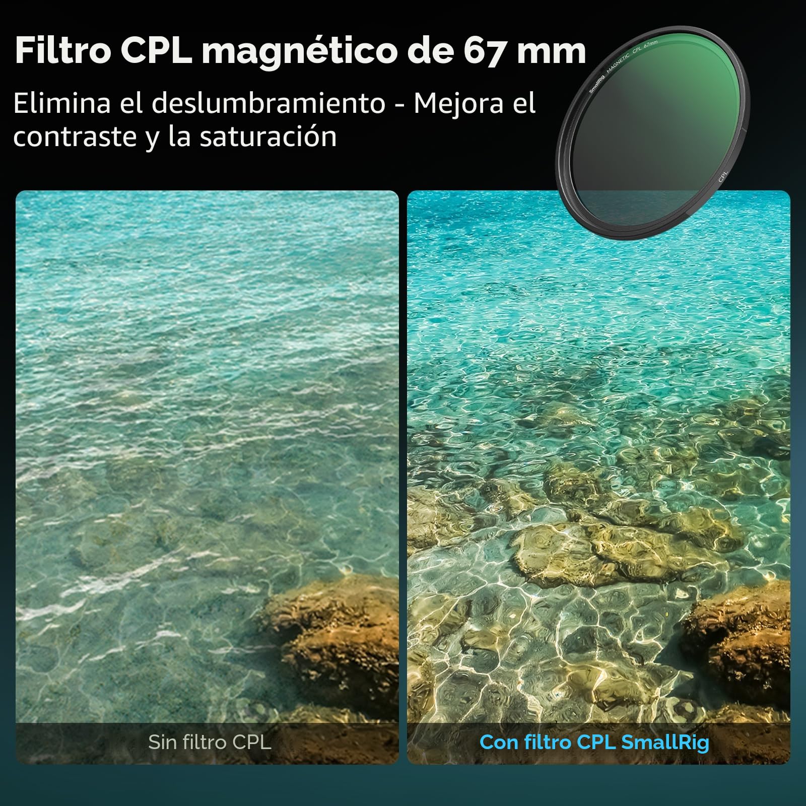 SMALLRIG Kit de Filtro de Lente Magnético 5 en 1 de 67mm: VND + CPL + Black Mist 1/4 + Anillo Adaptador Roscado + Cubierta de Lente Magnética + Bolsa de Almacenamiento + Paño de Limpieza - 4726