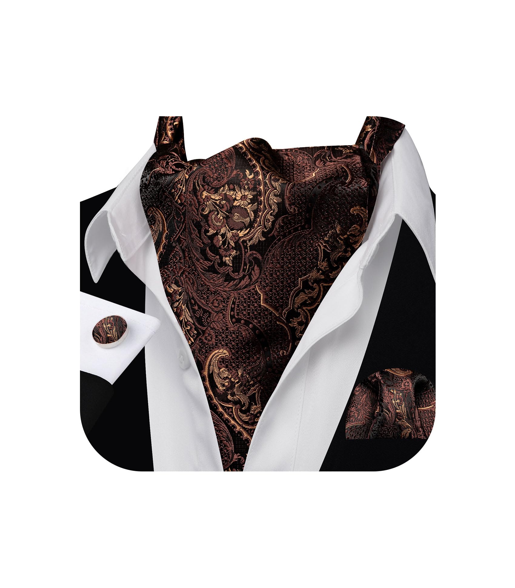 Barry.Wang Ascot for Men Cravat Tie Sets Paisley Scarf Self Tie Necktie