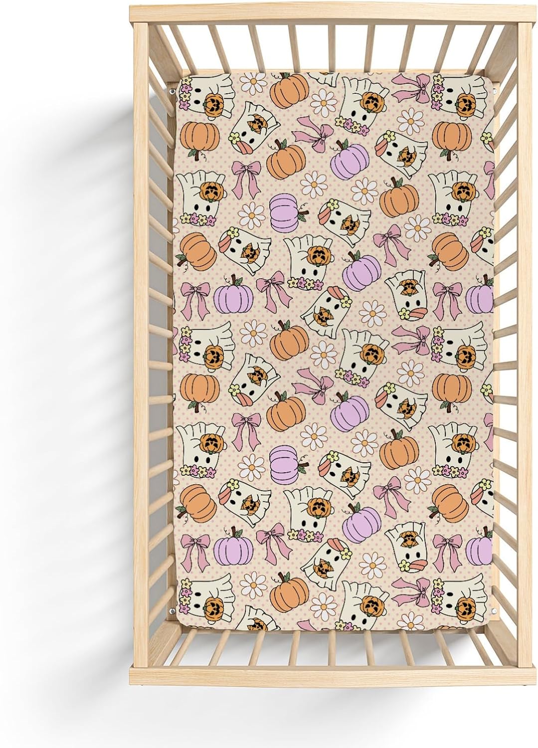 Cute Pumpkins Bows Flowers Baby Crib Sheets for Boy Girl 52x28Inch Spooky Halloween Soft Stretchy Fitted Crib Mattress Cover Fall Autumn Floral Baby Sheet for Standard Crib and Toddler Bed Mattress