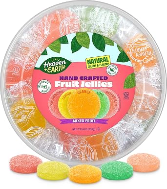 Heaven & Earth Assorted Hand Crafted Fruit Jellies in Resealable Tray Approx. 40 Count | Dye Free | Natural Colors & Flavors | Individually Wrapped | No High Fructose Corn Syrup | Soft Gummy Fruit Candy | Gluten Free | Better for You Jelly Candy | Kosher
