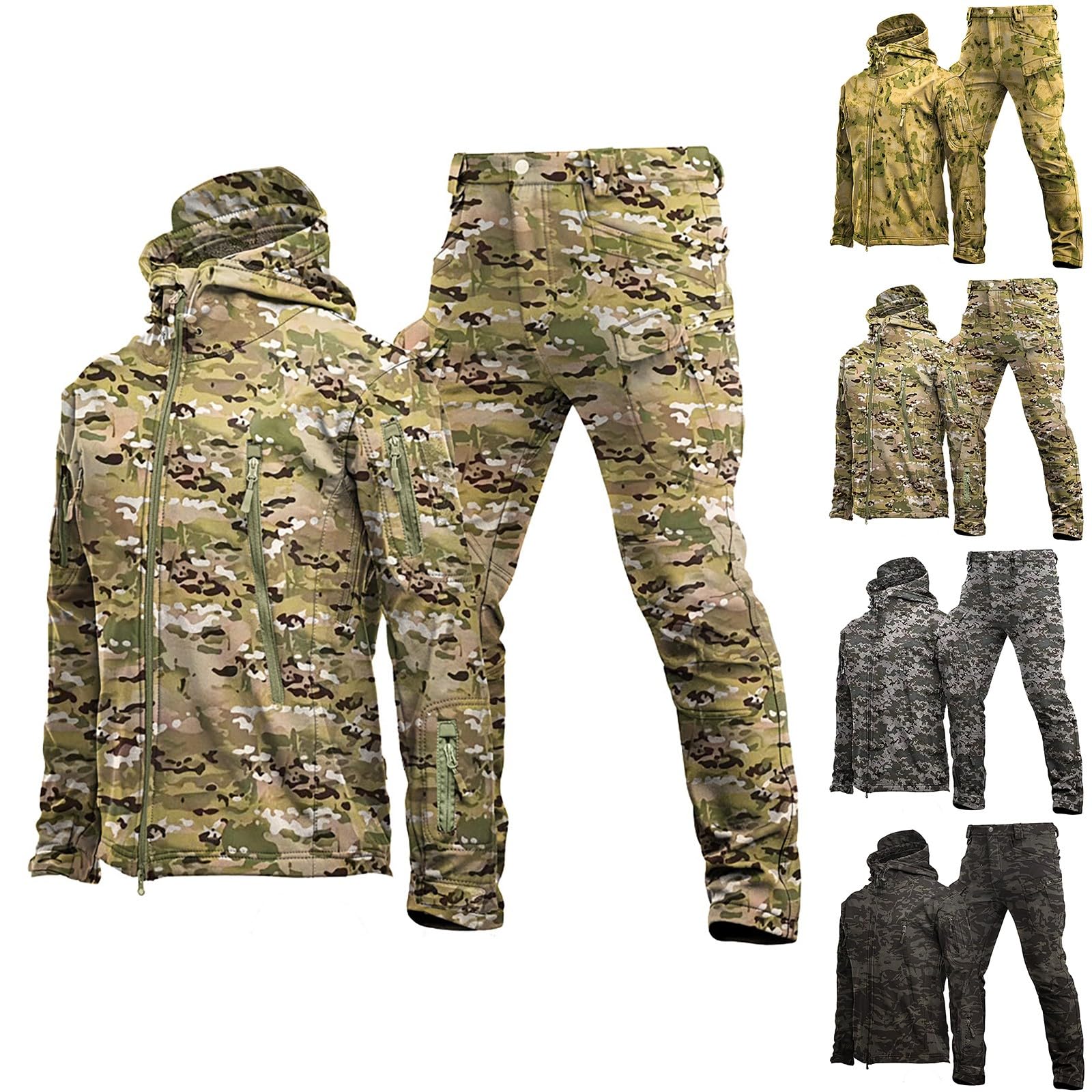 Chándal para hombre, 2 piezas, chaqueta softshell y pantalones de trabajo para exteriores, juego de chaqueta amortiguadora resistente al viento y pantalones deportivos de invierno acolchado