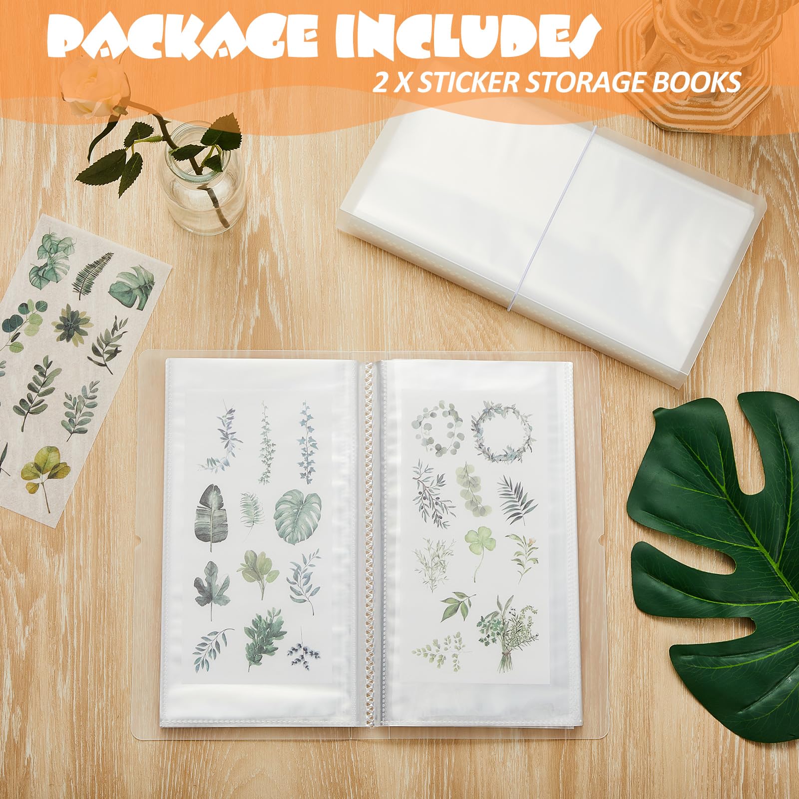 2 sztuki, 4,8 x 24,6 cm, duży, przezroczysty, organizer do przechowywania, książka, wielokrotnego użytku, do przechowywania, do planera, scrapbookingu, naklejek, dwustronnych, 50 stron