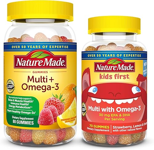 Nature Made Paquete combinado de gomitas multivitamínicas para adultos y niños, múltiples con vitamina C, vitamina D3, vitaminas B, zinc, aceite de