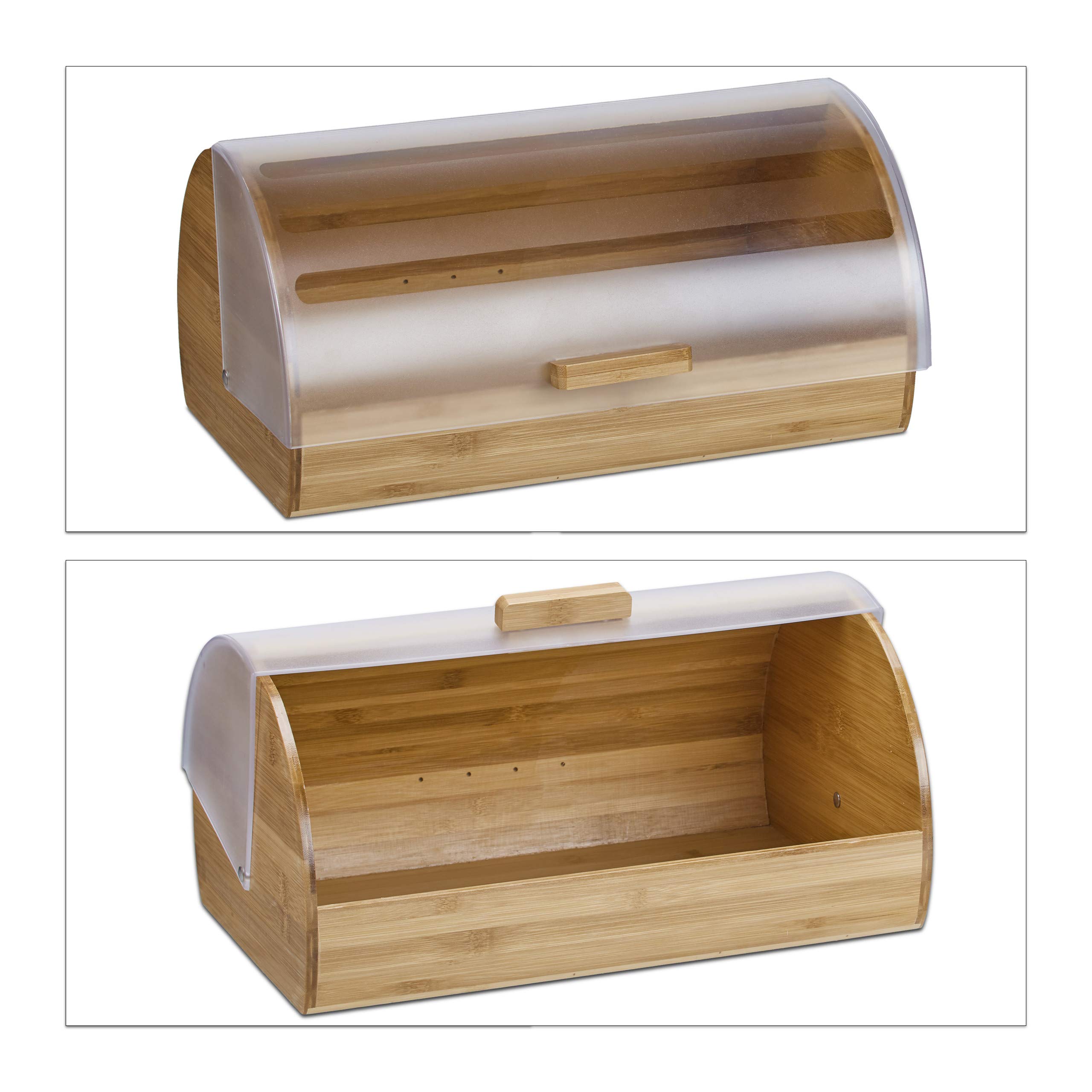Relaxdays Boîte à pain bambou tiroir coulissant maison campagne 38 cm viennoiserie nature HxlxP: 19 x 38 x 26 cm, en bois, nature