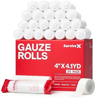 SurviveX - 4" Stretch Gauze Roll – Conforming Medical Bandage Wrap for Wound Care, First Aid, and Injury Dressing, 24 Count