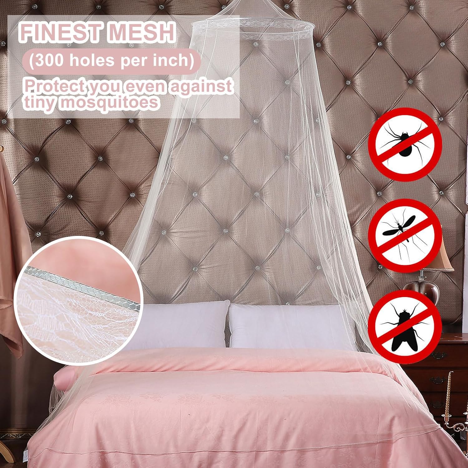 4 Pack Mosquito Net for Bed, King Canopy Bed Curtains Queen Size from Ceiling,Dome Mosquito Netting Bed Tent Twin Girls Canopy Bed Decor for Baby Crib,Kid Bed and Adult Beds
