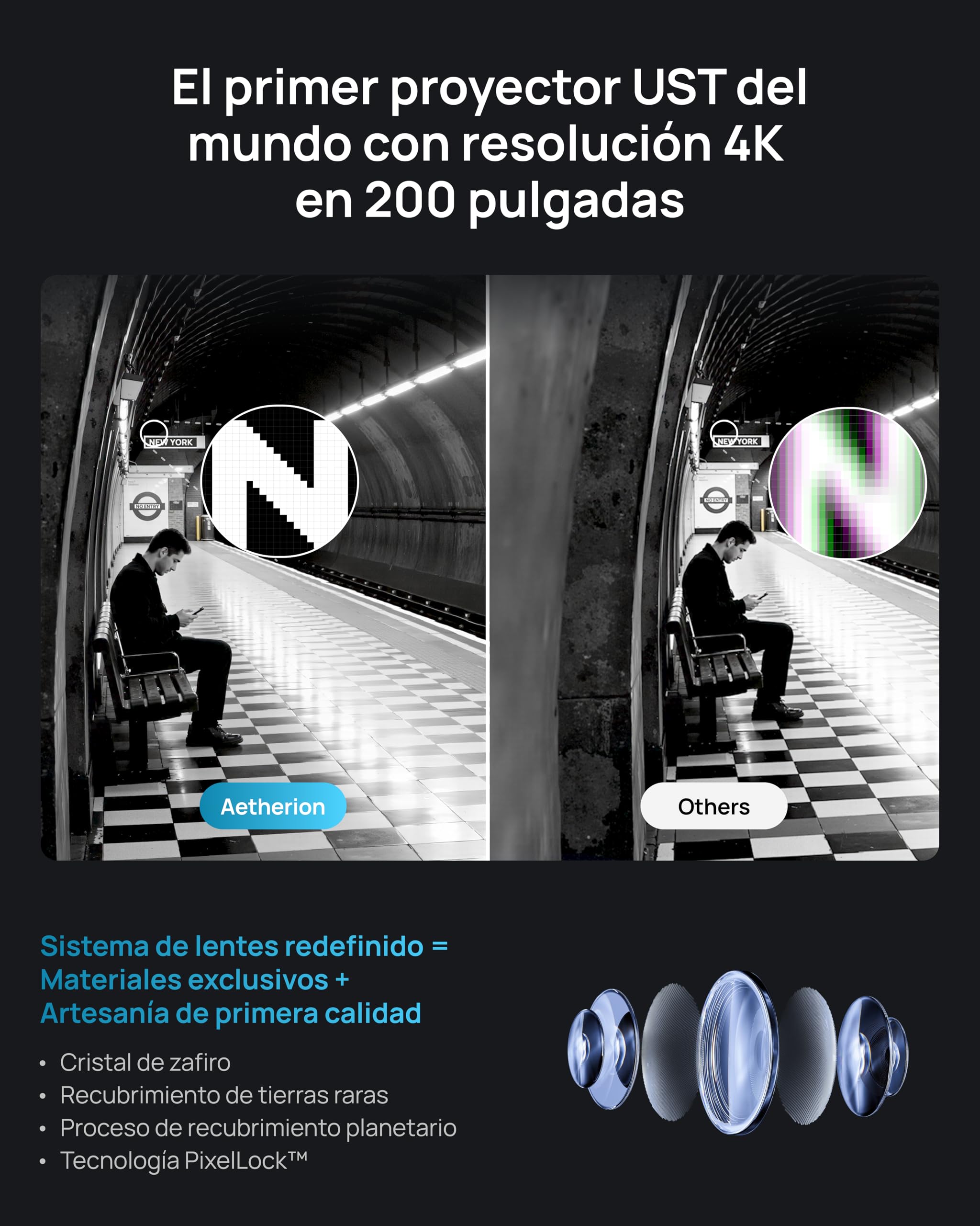 AWOL VISION Aetherion Pro + Pantalla ALR 100 Pulgadas. Proyector láser RGB Triple de Ultra Corto Alcance 4K UHD, HDR10+, Dolby Vision y Atmos, para Cine en casa y Gaming.