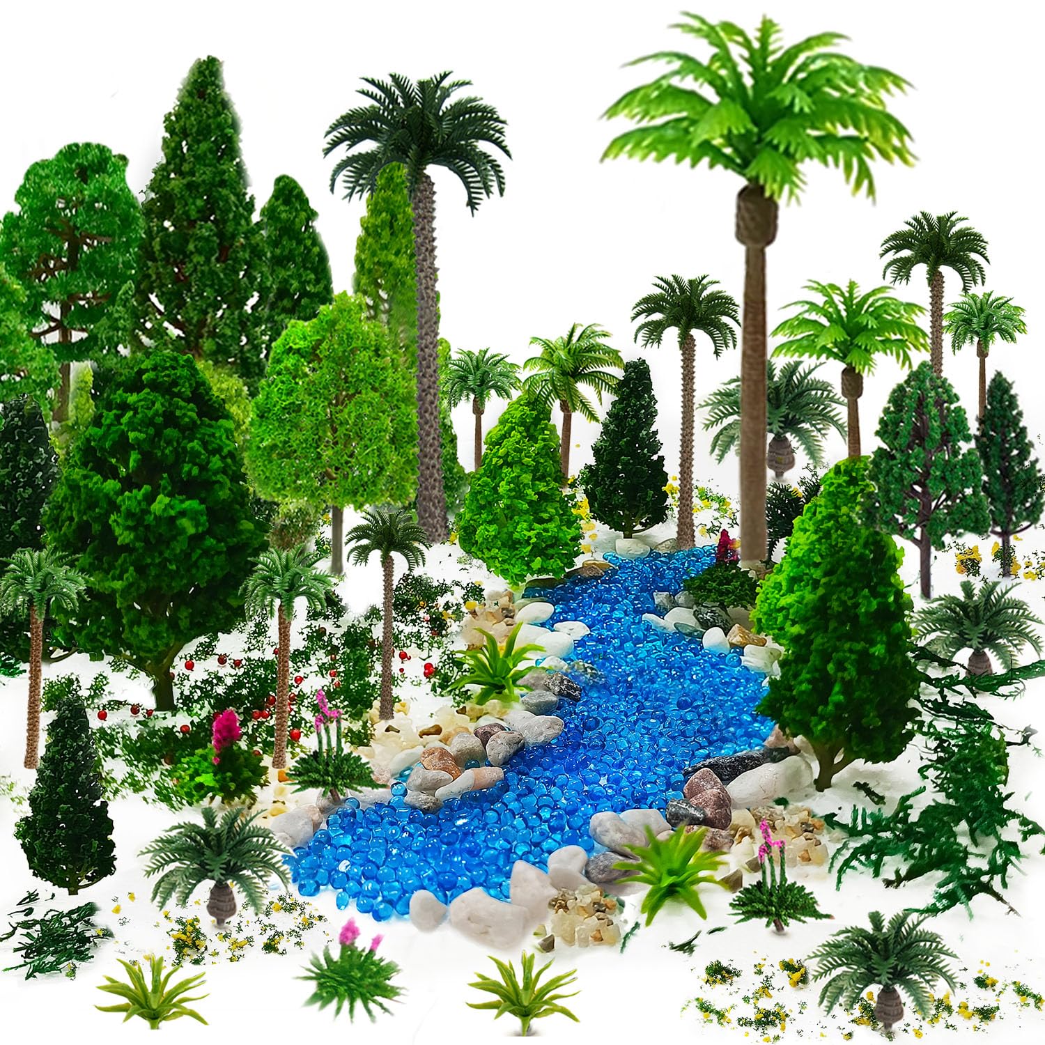 42Pcs Diorama Supplies Kit, Model Trees, Miniature Palm Trees, Architecture Tree, Decorative Sand, Stone, Grass, Moss Stick,Scenery Basing Material Kit for DIY Craft, Model Train Scenery-image-25