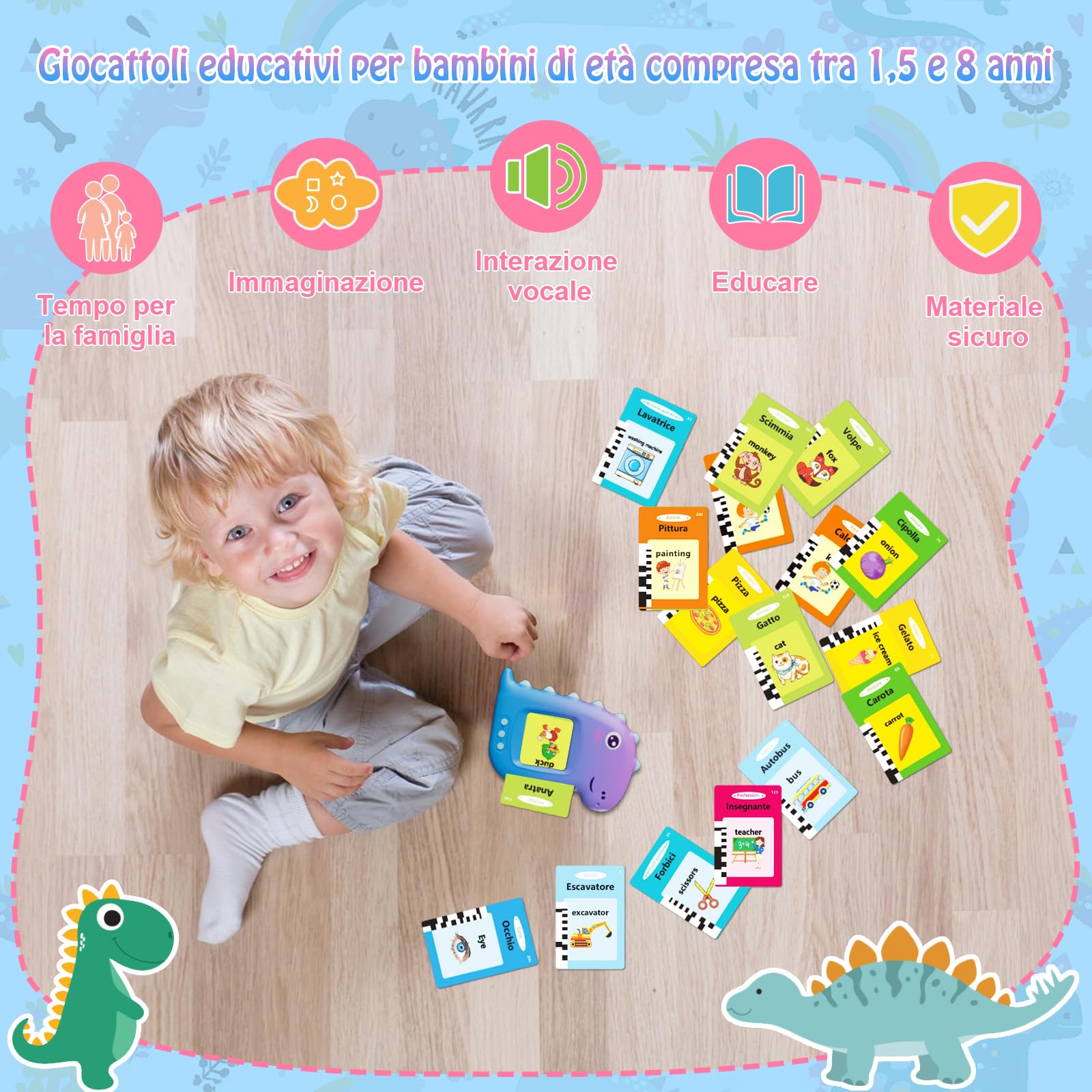 Talking Flash Cards Flashcards Parlanti Giocattoli Montessori, Electight Macchina per Schede Educazione Prescolare per Bambini 2+Anni, lmparare a Parlare, Giocattolo Educativo,Compleanno (Viola)