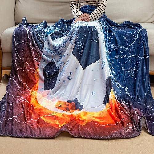 Miniatura 9 de Manta de fútbol para niños, manta deportiva súper suave, manta de franela tamaño individual, regalos para amantes del fútbol, sofá, viajes, sala de