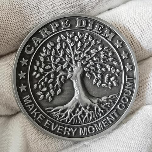 Miniatura 4 de Medallón Memento Mori Artfully Sculped una moneda de desafío estoica y espiritual de calavera que sirve como un recordatorio constante