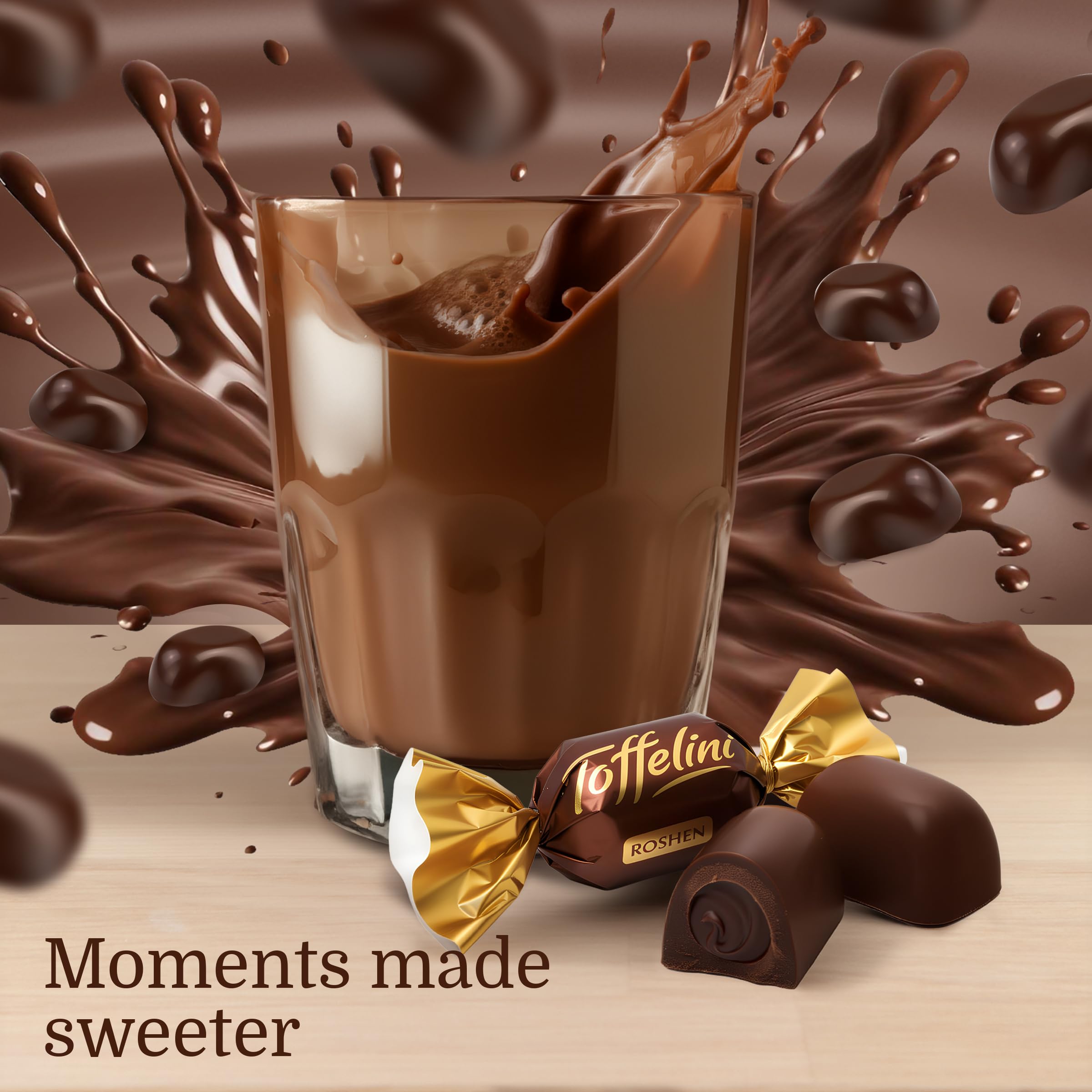 Roshen Toffelini Caramelle al Toffee Ricoperte di Cioccolato Fondente con Ripieno di Cacao, 1 kg