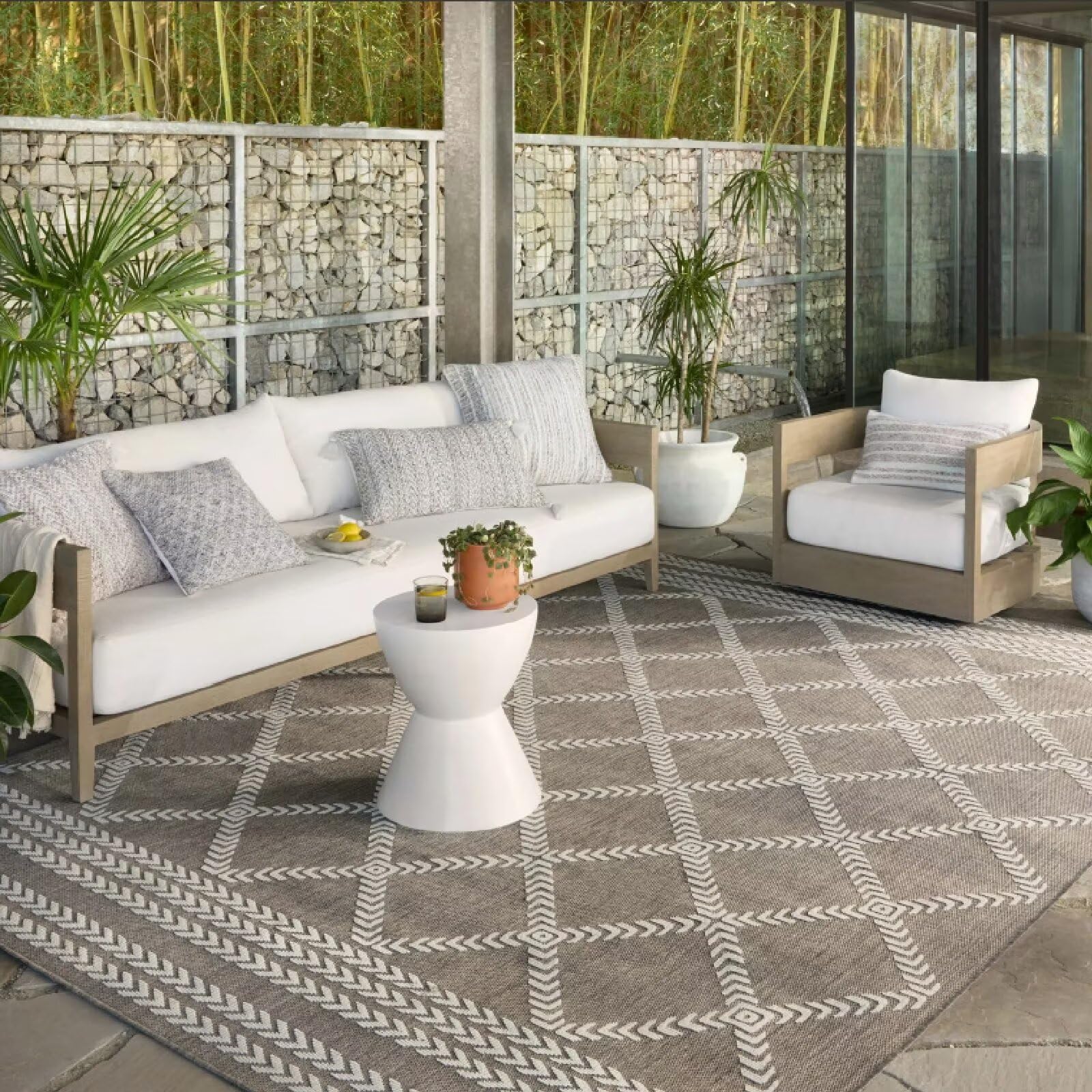 Dywaniki ogrodowe na zewnątrz, wodoodporne, 200 x 300 cm, bardzo duże, do ogrodu, wodoodporny, prostokątny, zewnętrzny dywan na patio, drewniany taras, cechy geometryczne motywy, antypoślizgowe