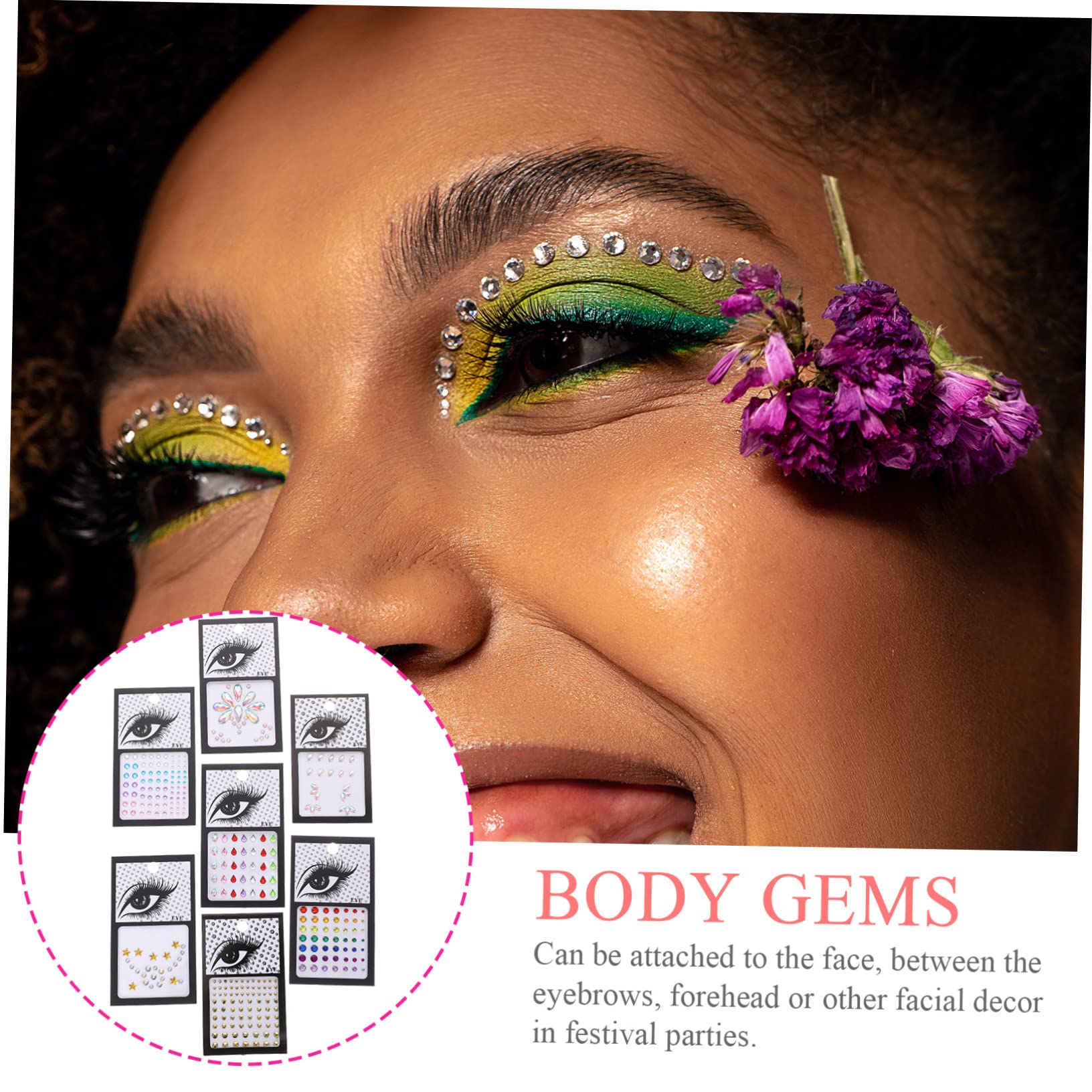 Healvian 35sets Adesivi Di Gemme Per Viso Decorazioni Strass Riutilizzabili Per Feste Halloween e Cosplay Colori Mix e Design Unico Facile Da Applicare e Rimuovere