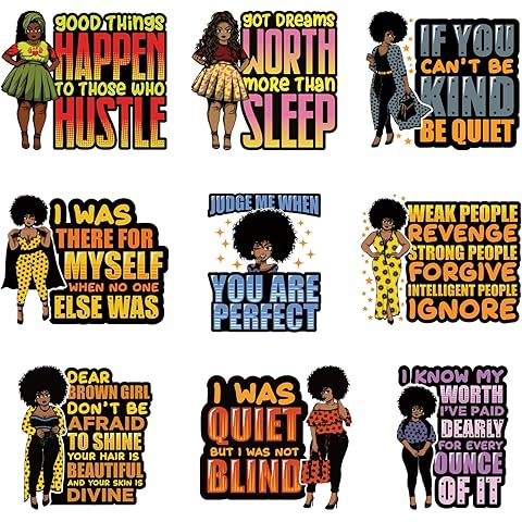 9Pcs Afric Women Iron on Decals Heat Transfer for T-Shirts Vinyl Sticker Patches Washable Thermal Transfer Appliques DIY Craft Decor for Clothes Pillow Cover