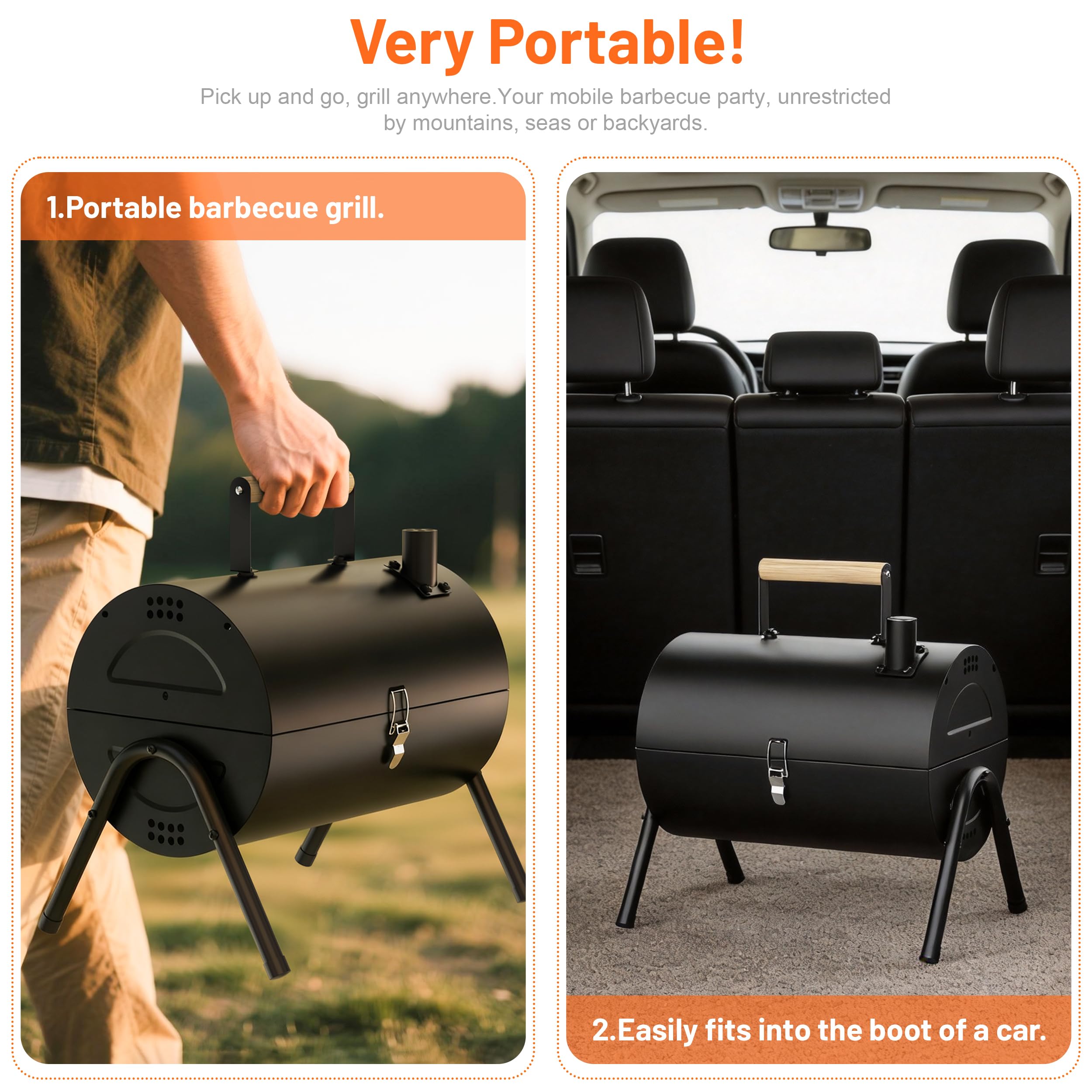 Barbecue portatile a carbonella – Piccolo barbecue da campeggio con griglia 2 in 1, griglia regolabile, compatta e leggera, per barbecue all'aperto, campeggio, picnic, cortile, spiaggia