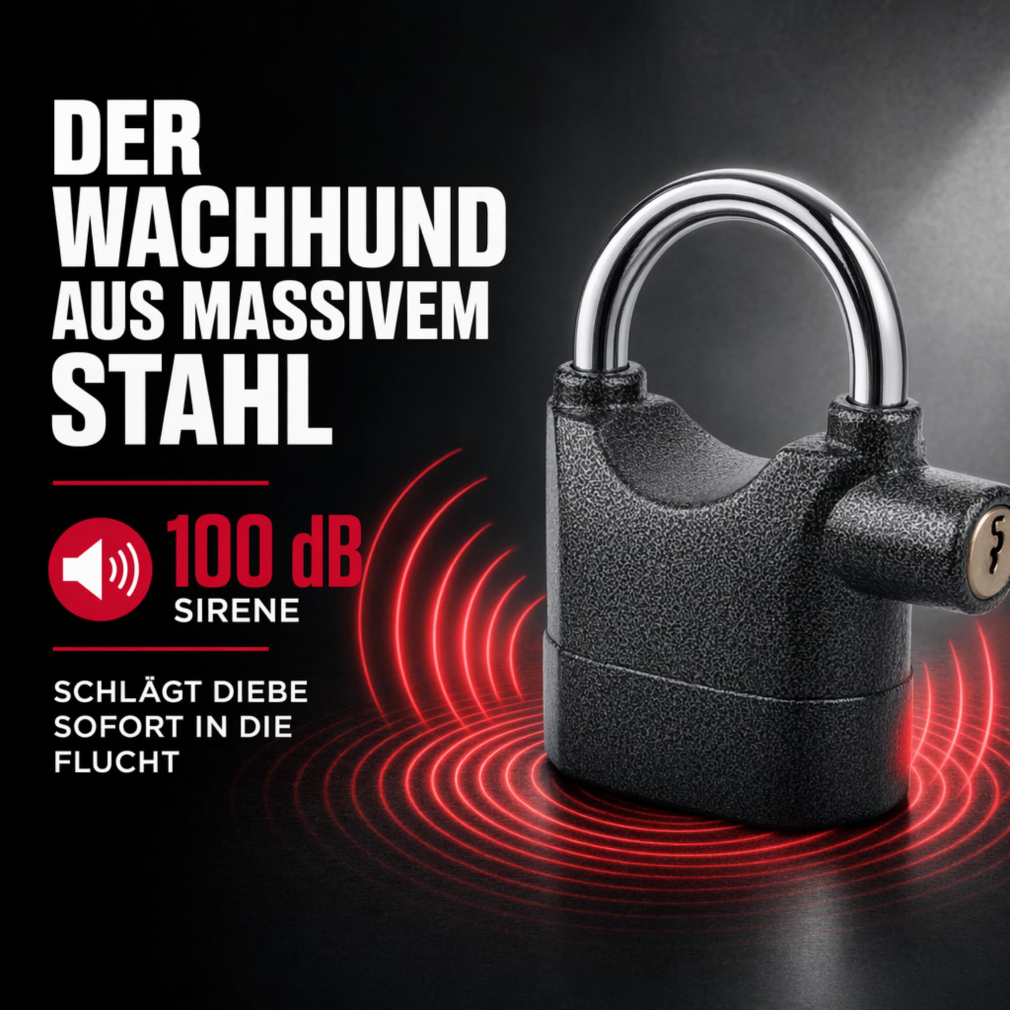 3 Stück Premium OLYMPIA S100 Alarmschloss mit Schlüssel - Korrosionsgeschützt Sicherheitszylinder - 100 dB Sirene | Alarmgesichertes Vorhängeschloss, Hangschloss | Großes Vorhang-Schloss mit Alarm