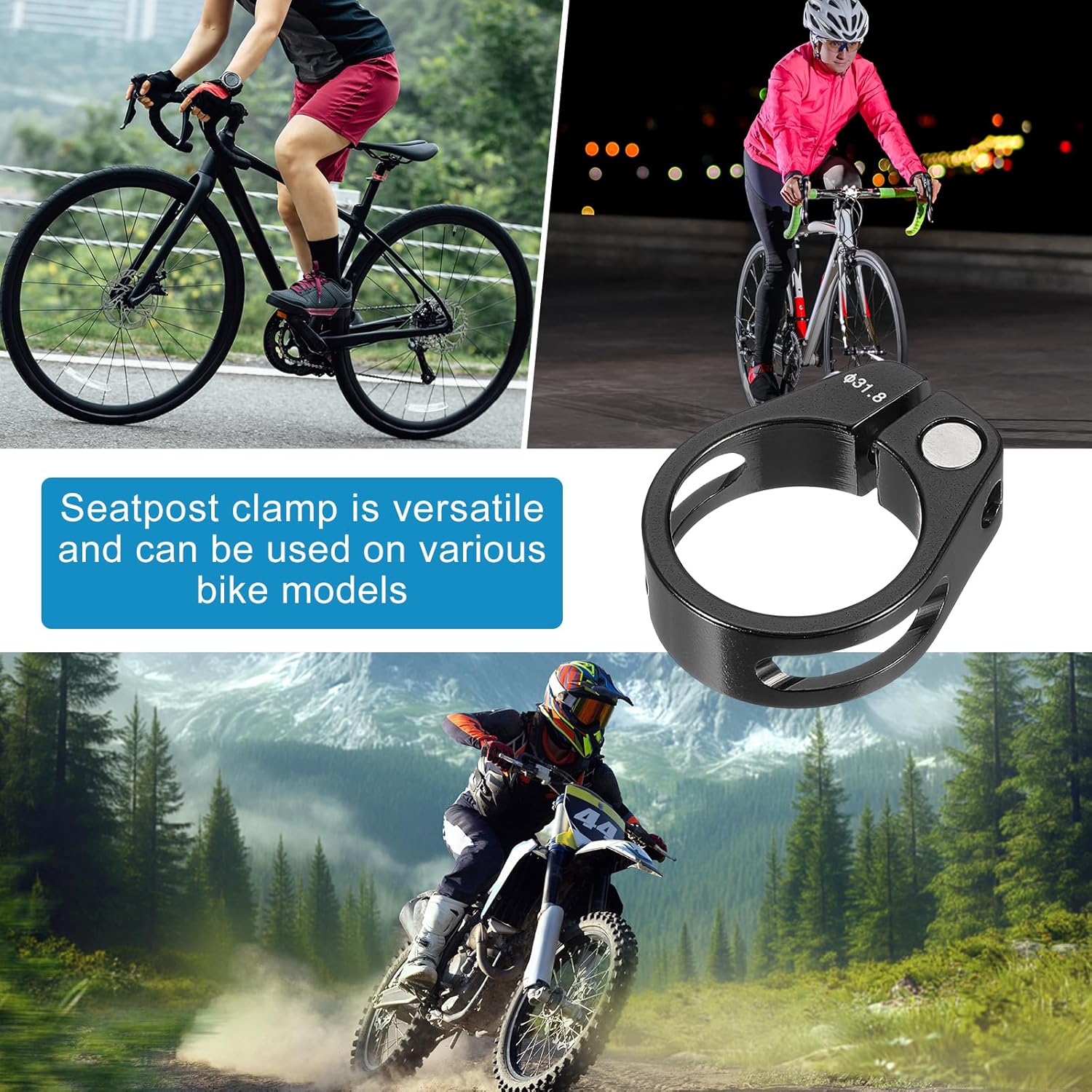PATIKIL 31.8mm Cycles Bike Seat Post Clamp, 2 Pcs Aluminum Alloy Tube Clip Bike Quick Release Clamp for Mountain Road Gear Track Folding Black