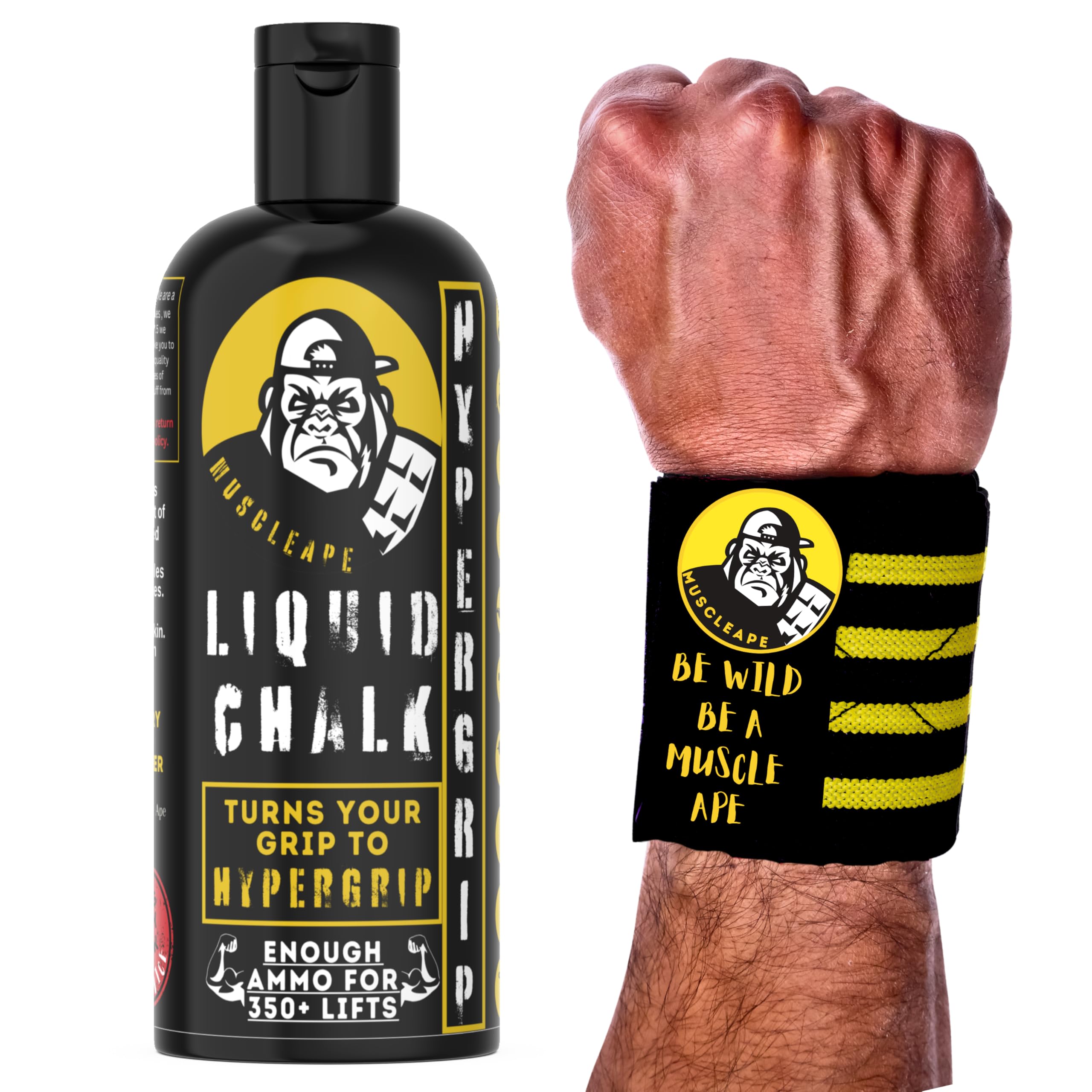 Liquid Chalk 500ml with Wrist Wraps| Liquid Chalk for Dry Steel Like Grip| 20" Lenght 3" Widht Wrist Wraps .for Powerlifters, Bodybuilders & All Strength Athletes