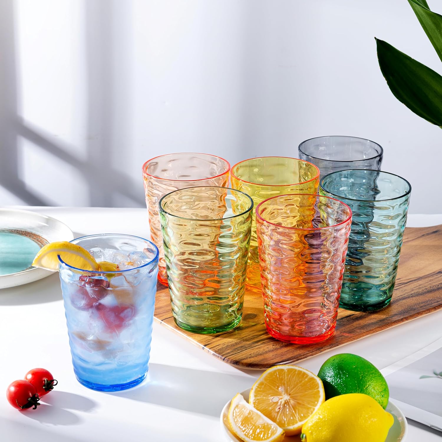 14-ounce and 20-ounce Plastic Tumblers, Acrylic Drinking Glasses, set of 8 Multicolor Reusable Plastic Cups, Stackable, BPA-Free, Shatter-Proof, Dishwasher-Safe