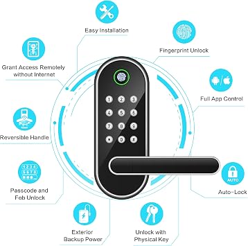 Fingerprint Smart Door Lock with Handle & Keypad No More Lost Keys, Keyless Entry & Remote Access for Home, Kids, Airbnb & Rental Property, DIY Install, Alexa & Google Compatible