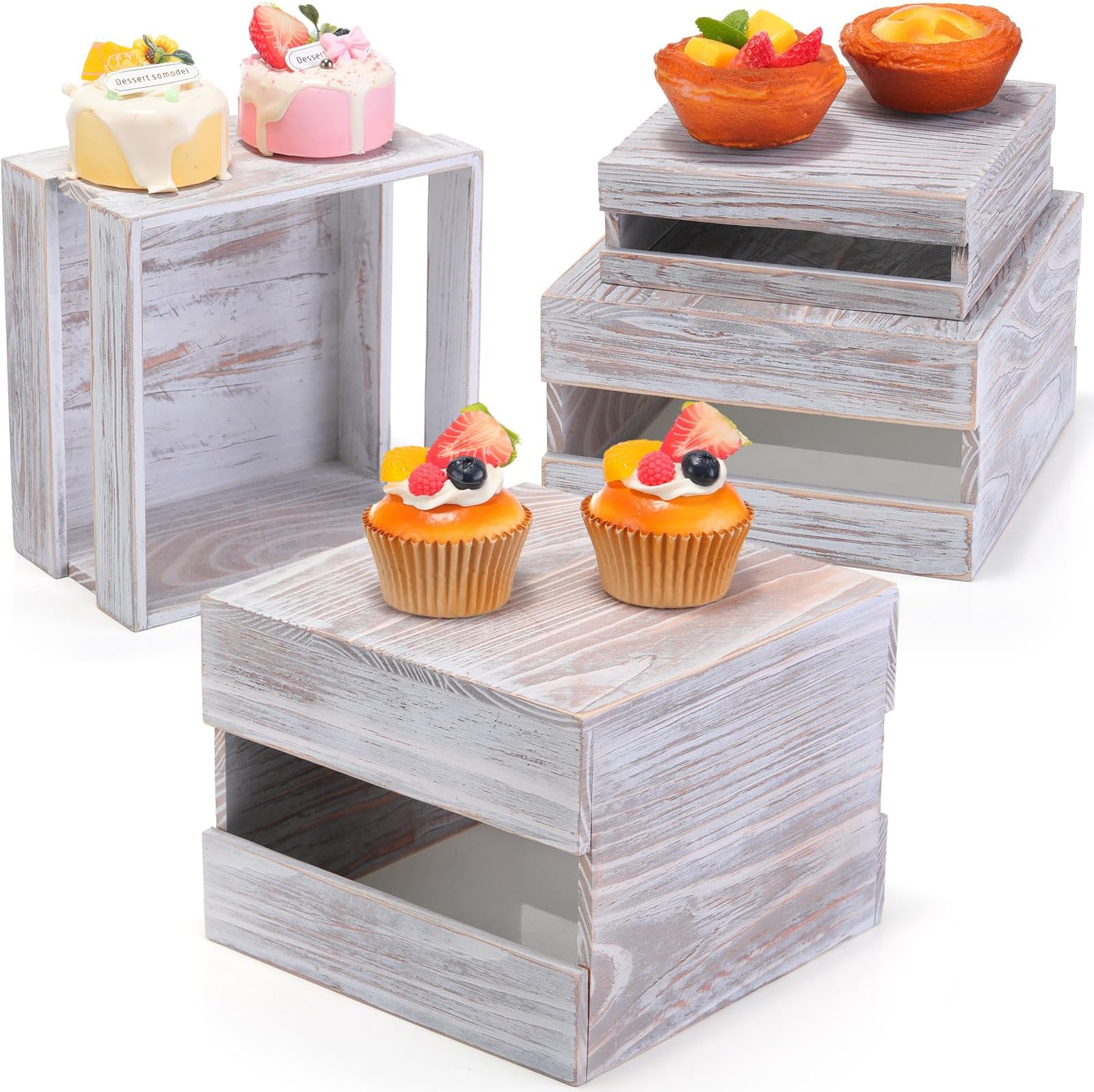 Amazon.com: Gandeer 3 Pcs Wood Display Risers Rustic Cupcake Stand ...