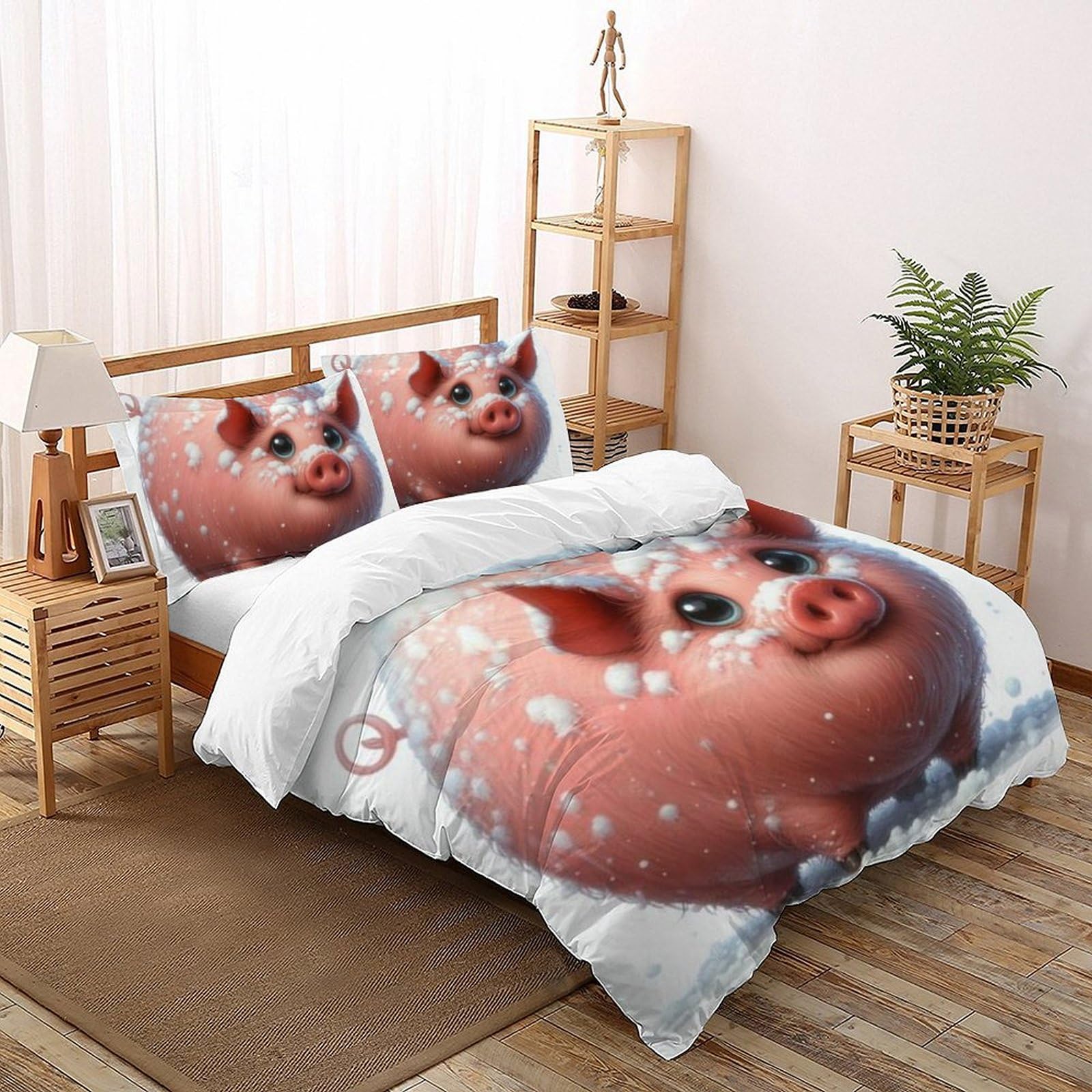 Housse de couette sanglier 3D king microfibre avec 2 taies d'oreiller