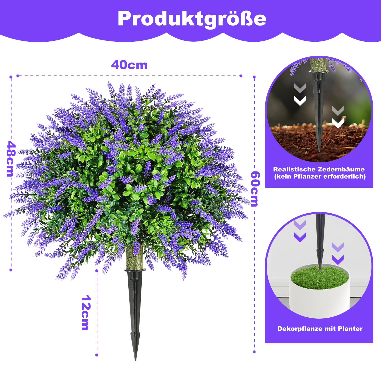 Künstlicher Lavendel 60 cm künstliche Pflanzen UV-Schutz für Innen- und Außenbereiche, Büro, Wohnzimmer, Schlafzimmer und Garten Moderne Dekoration, 2 Stück