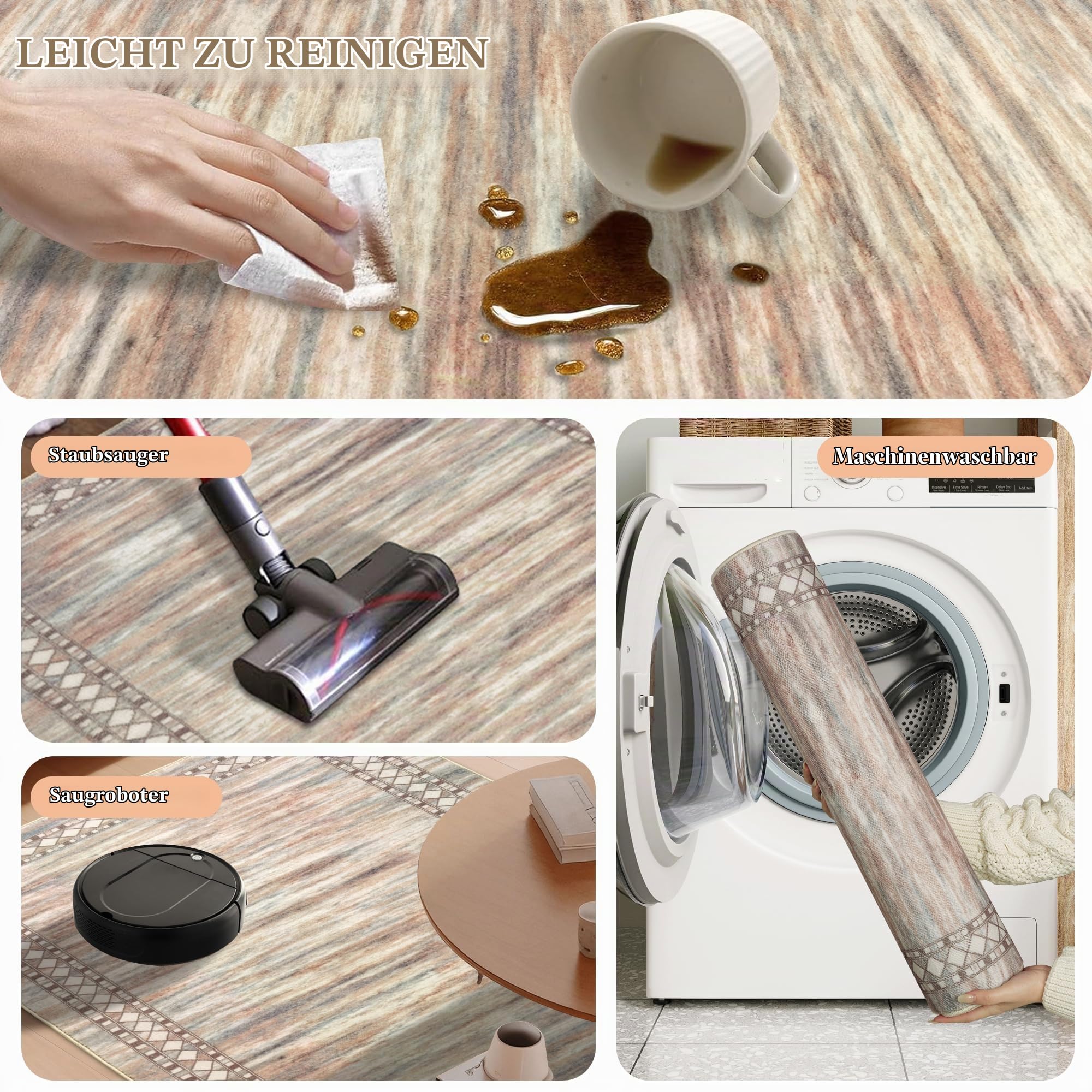 Homcomodar Flur Teppich Beige 80X300cm Teppich Läufer Flur Morden Teppichläufer rutschfest Küchenläufer Waschbar für Küchen Hallway Schlafzimmer Eingang Wohnzimmer