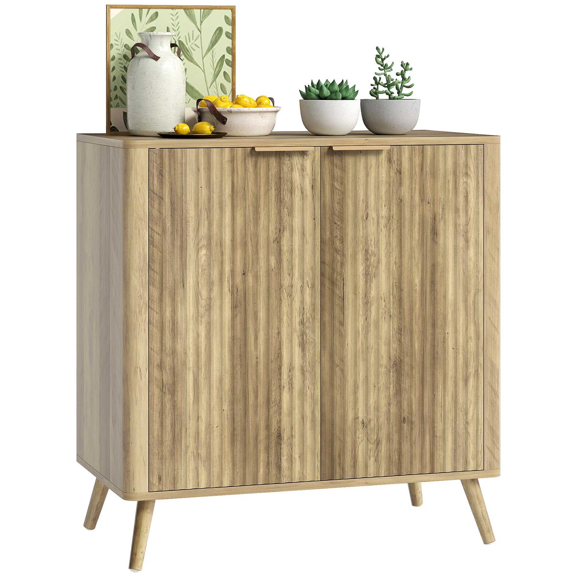 HOMCOM Żłobiony Sideboard z przechowalnią, 30", 2 drzwi, dąb