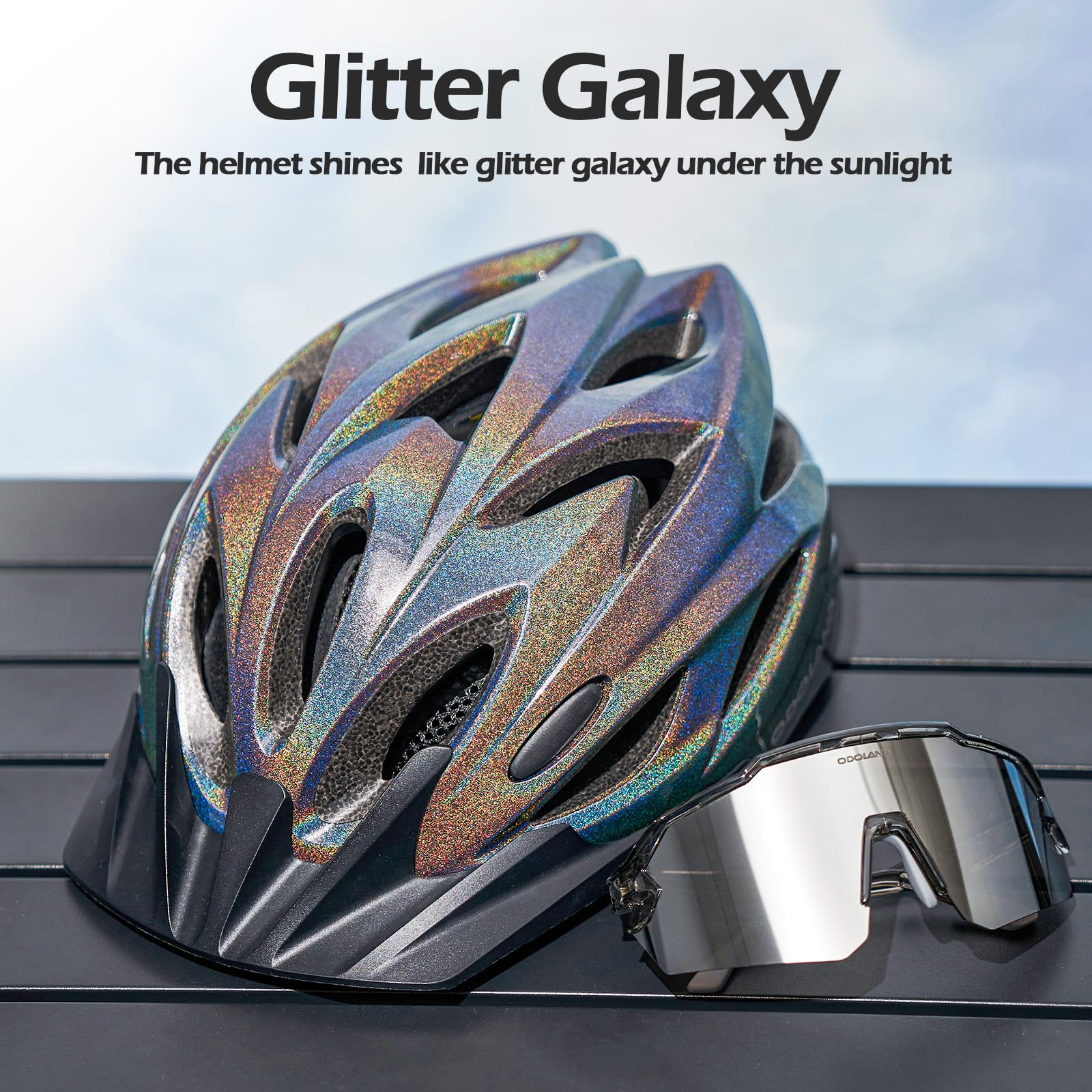 Odoland Kask rowerowy Flash z okularami przeciwsłonecznymi – kask rowerowy dla dorosłych do roweru szosowego, górskiego, regulowany, lekki kask rowerowy dla mężczyzn i kobiet