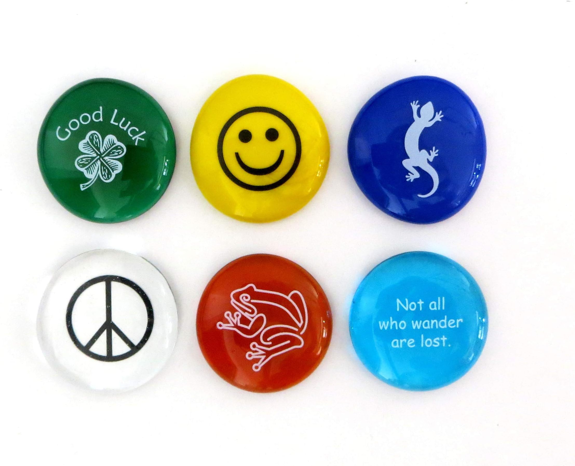 Lifeforce Glass Geocache Swag, Glass Stones with Fun Images to Leave in The Cache.Set of Six