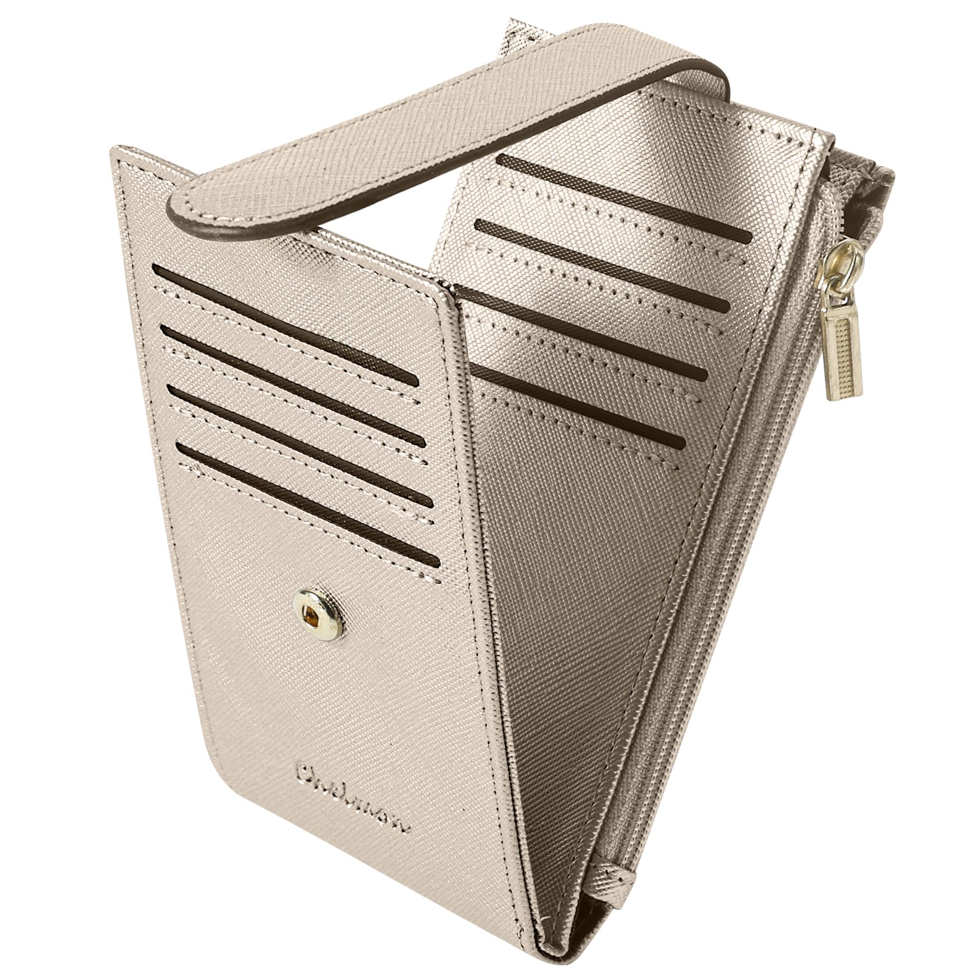 Chelmon Womens Wallet Slim RFID Blocking Bifold Multi Card Case Wallet with Zipper Pocket (Silver Gold)