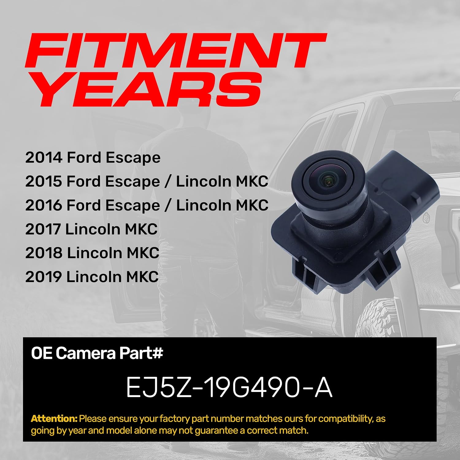 Master Tailgaters Replacement for Ford Escape (2014-2016) / Lincoln MKC (2015-2019) Backup Camera OE Part # EJ5Z-19G490-A