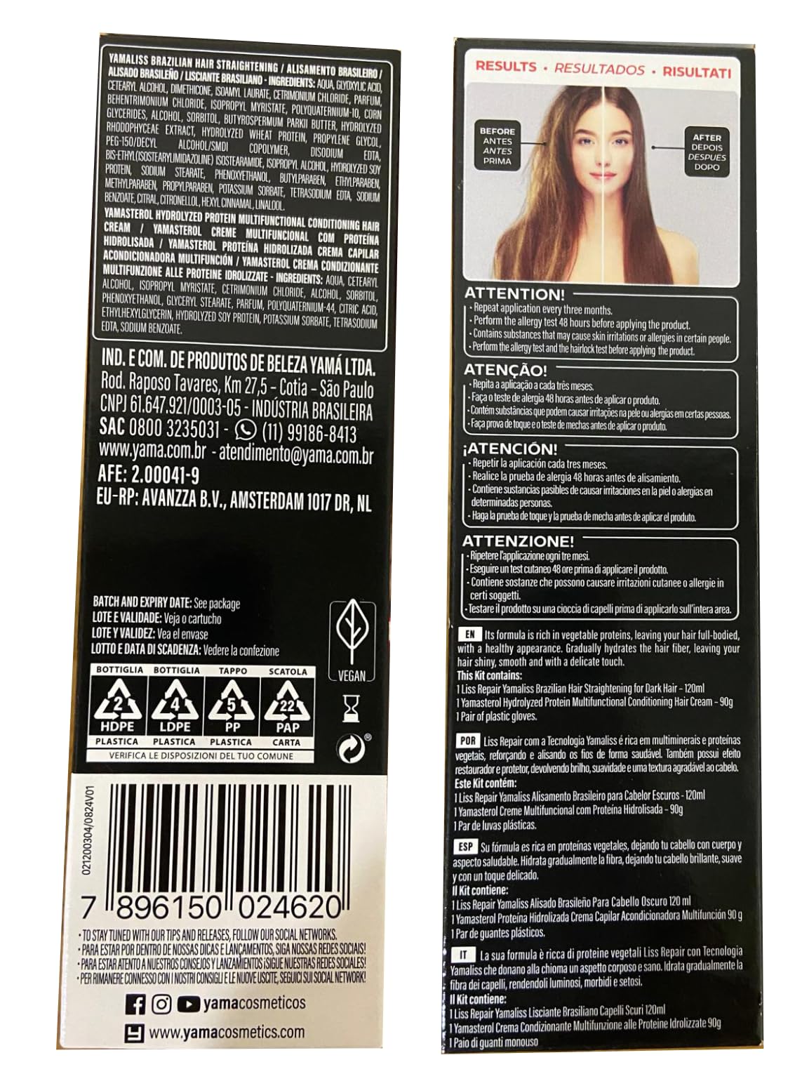 Yama Yamaliss LISS REPAIR KIT Lisciante Capelli alla cheratina Brasiliano 120ml + 90g | per capelli scuri | Fino a 12 settimane | con peptidi e aminoacidi che ripristinano la keratina dei capelli
