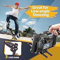 Vista 4 de Zeadio Jaula de Soporte para Cámara de Video, Kit de Filmación de Aleación de Aluminio con Mango Superior y Base Tipo Arca y Dos Guías de Varilla