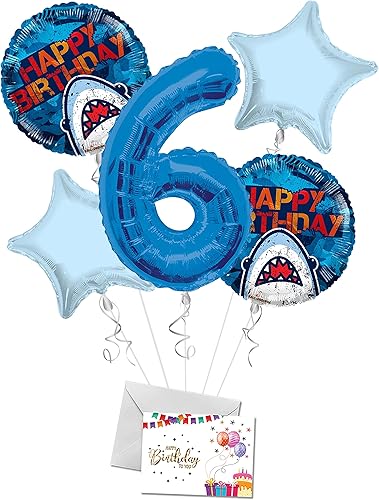 Ramo de globos de tiburón de feliz 6 cumpleaños globos de fiesta Ramo de globos Tiburón Feliz Cumpleanos