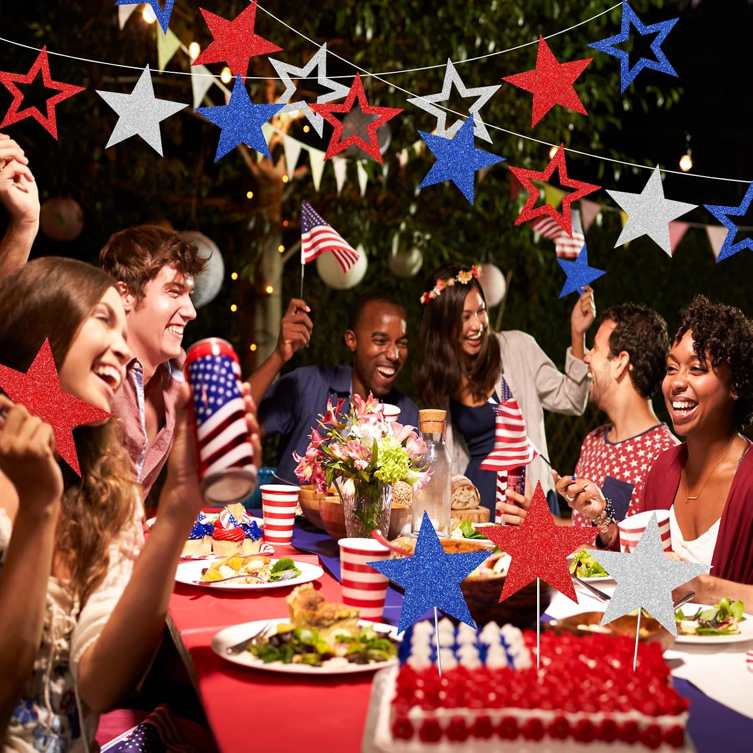 Fuyoooo 30 Pcs 4th of July Star Cutouts Paper Decor 3 Sizes 6" 9.8" 10.6" Double Printed Patriotic Star Cardboard Wall Decor Confetti Cutouts for Independence Day Classroom Wall Bulletin Board