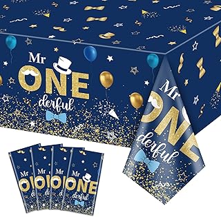 4 Pcs Mr Onederful 1st Birthday Tablecloths - Rectangular Navy Royal Blue Table Covers 1st Birthday Decorations for Boys Kids Baby First Birthday Shower Party Supplies, 51 x 86.6 Inch (Mr Onederful)