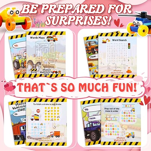 Miniatura 4 de Paquete de 24 tarjetas del día de San Valentín con bloques de construcción de automóvil para niños, intercambio de regalos de San Valentín, juguetes