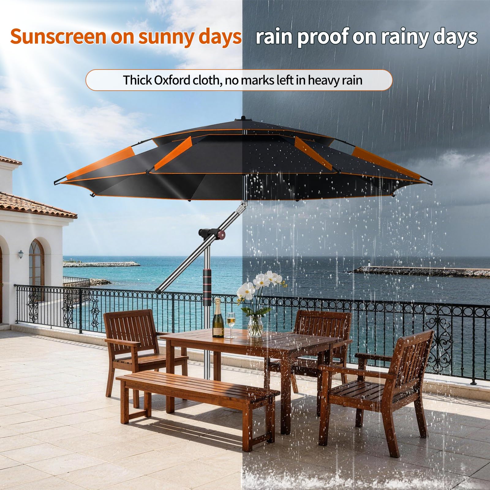 Sombrilla de 240 cm, sombrilla plegable, grande, con funda protectora para balcón, playa, 360 °, ajustable, ofrece protección impermeable y solar, verde
