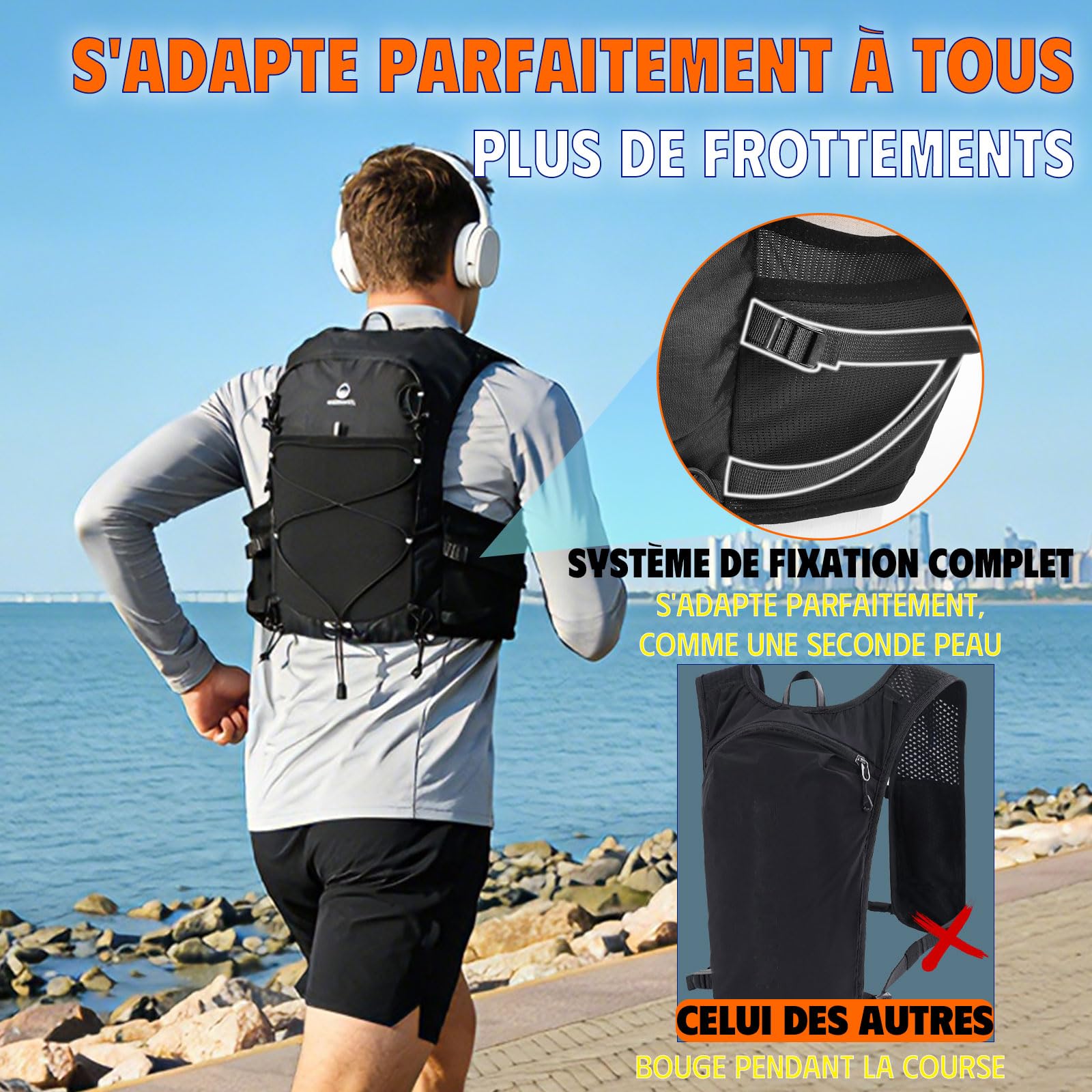 Gilet d'Hydratation Réfléchissant avec 2 Bouteilles 500ml - Sac à Dos de Course pour Homme Femme - Veste Running pour Marathon, Trail, Jogging