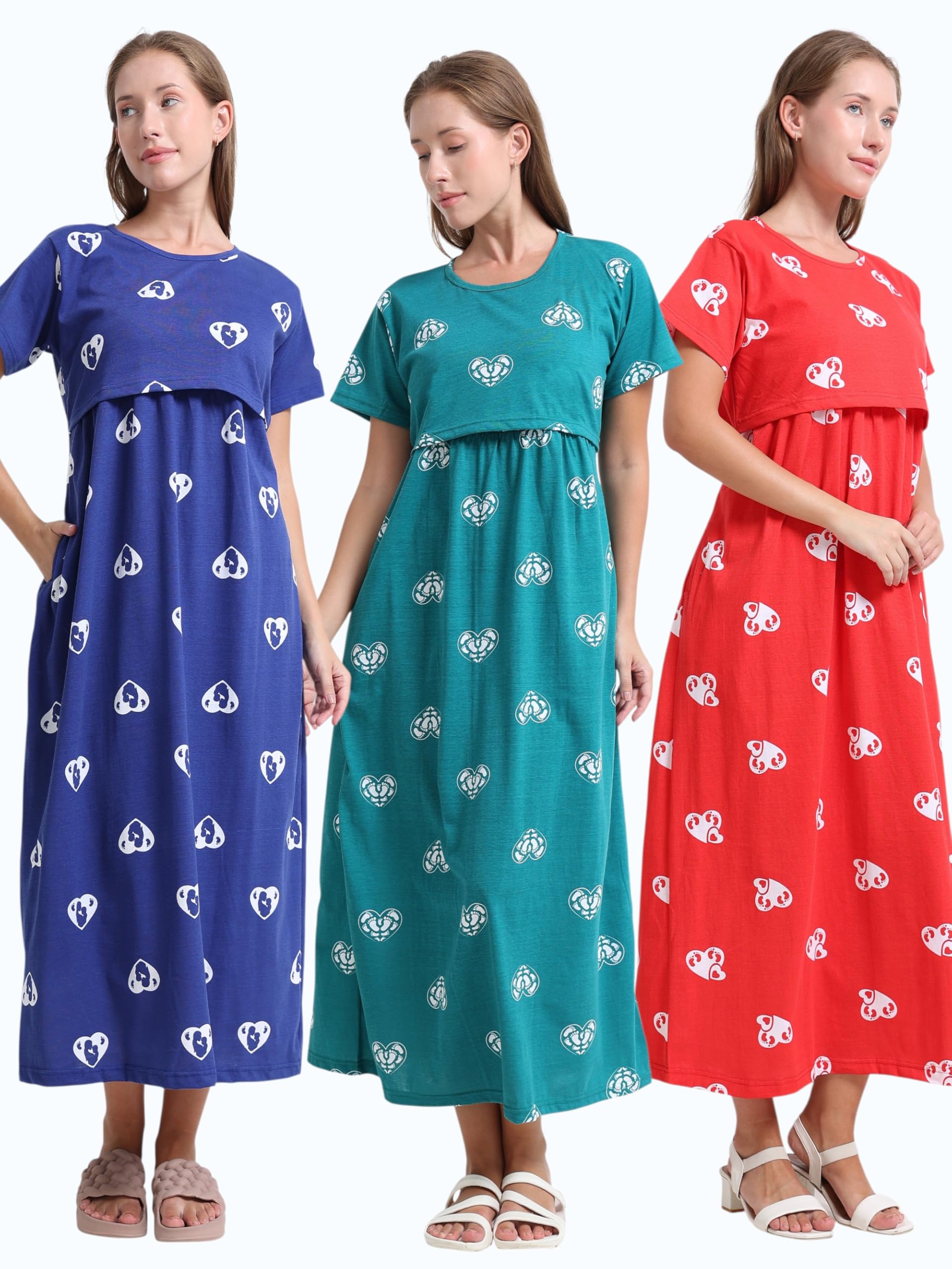 barbet Women Maternity Zipless Feeding Nighty Front Access Nightwear, Soft & Comfortable Fabric, Relaxed Fit |-picture-50